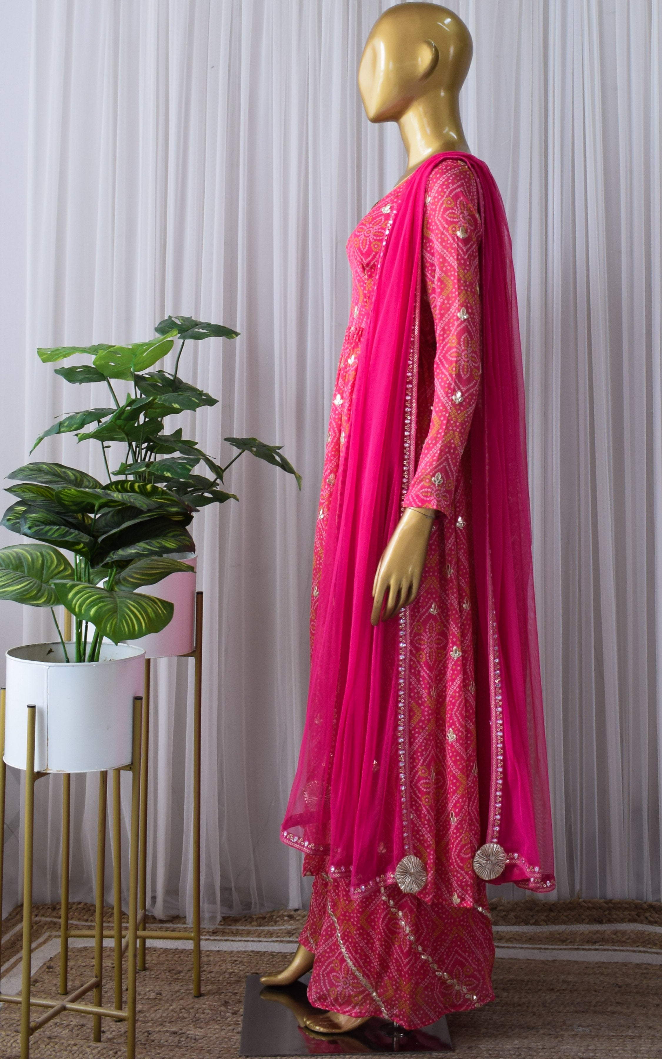 Soha Ali Khan Pink Bandhej Gota Patti Anarkali & Palazzo Set