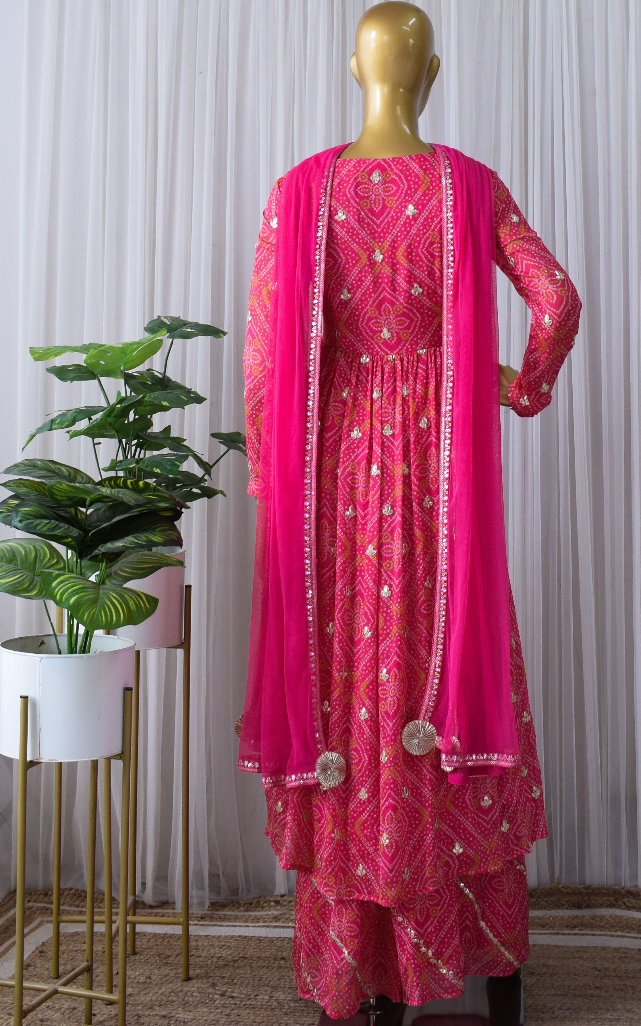 Soha Ali Khan Pink Bandhej Gota Patti Anarkali & Palazzo Set