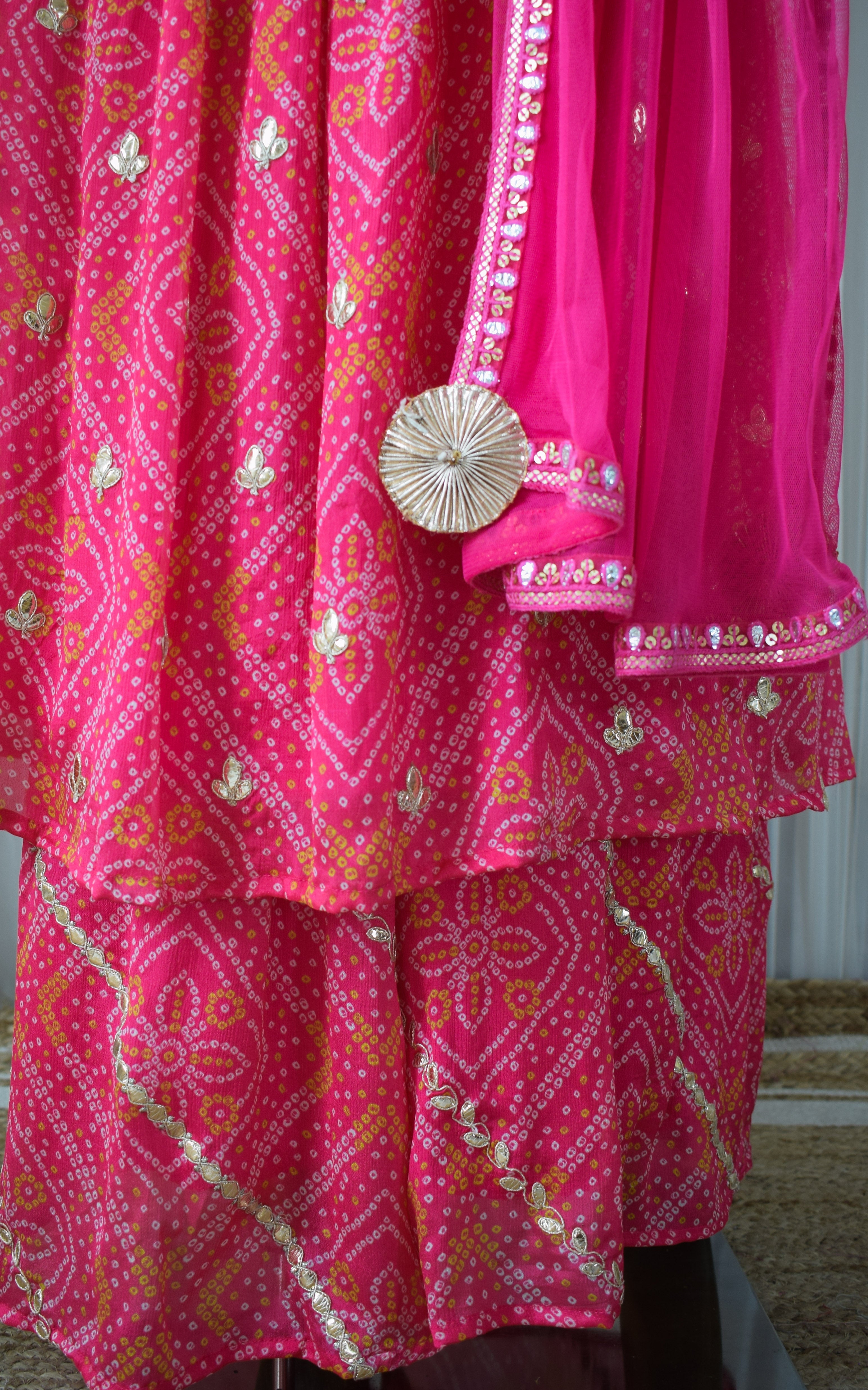 Soha Ali Khan Pink Bandhej Gota Patti Anarkali & Palazzo Set