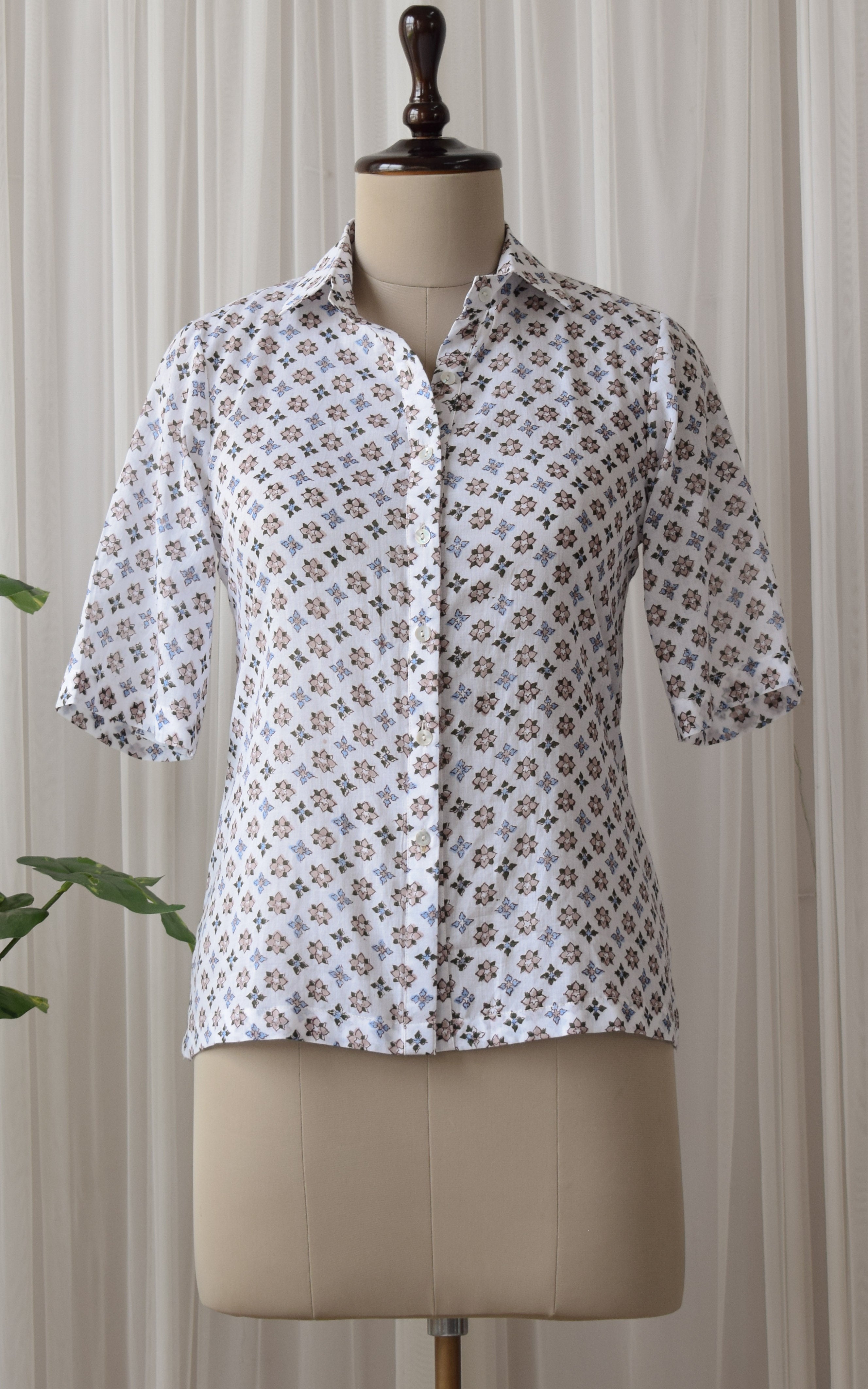 White Block Print Boxy Shirt