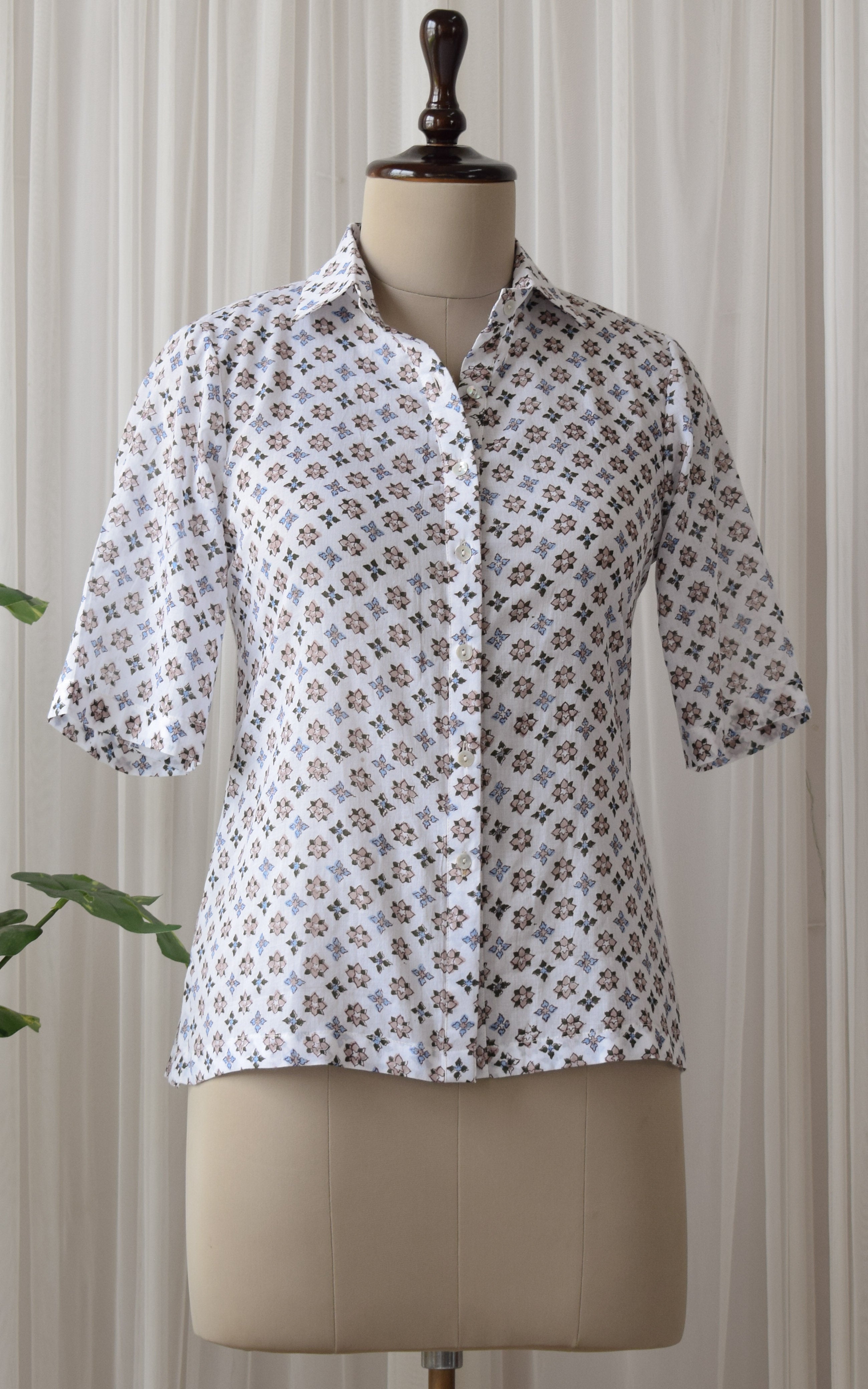 White Block Print Boxy Shirt
