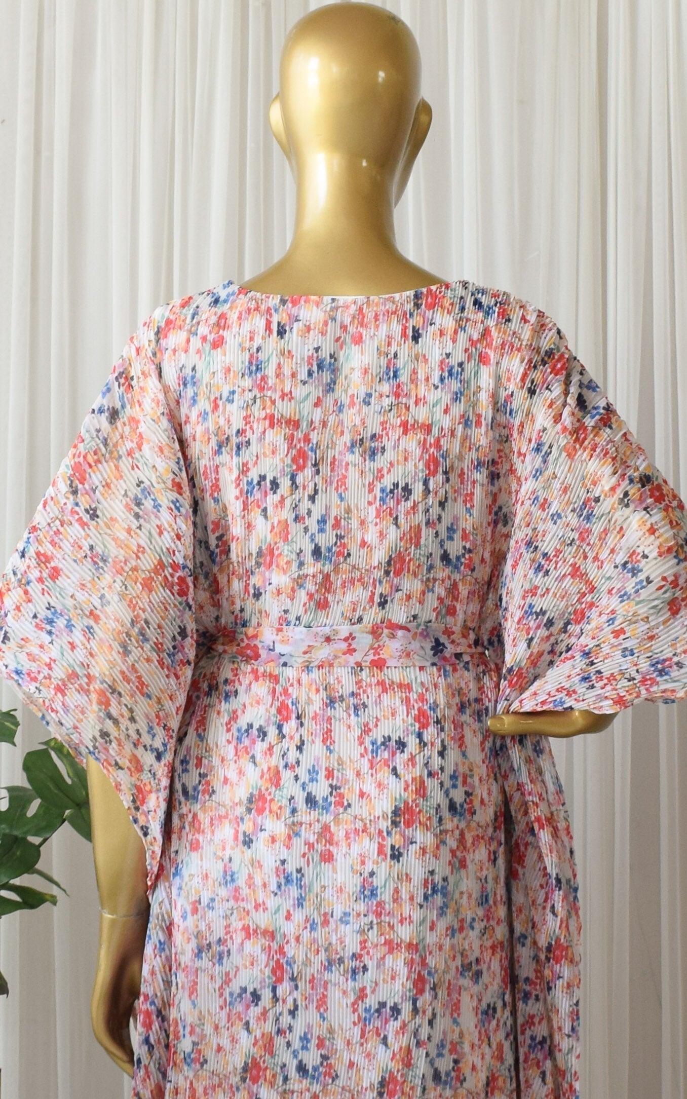 Multicolor Floral Printed Georgette Pleated Summer Kaftan Dress