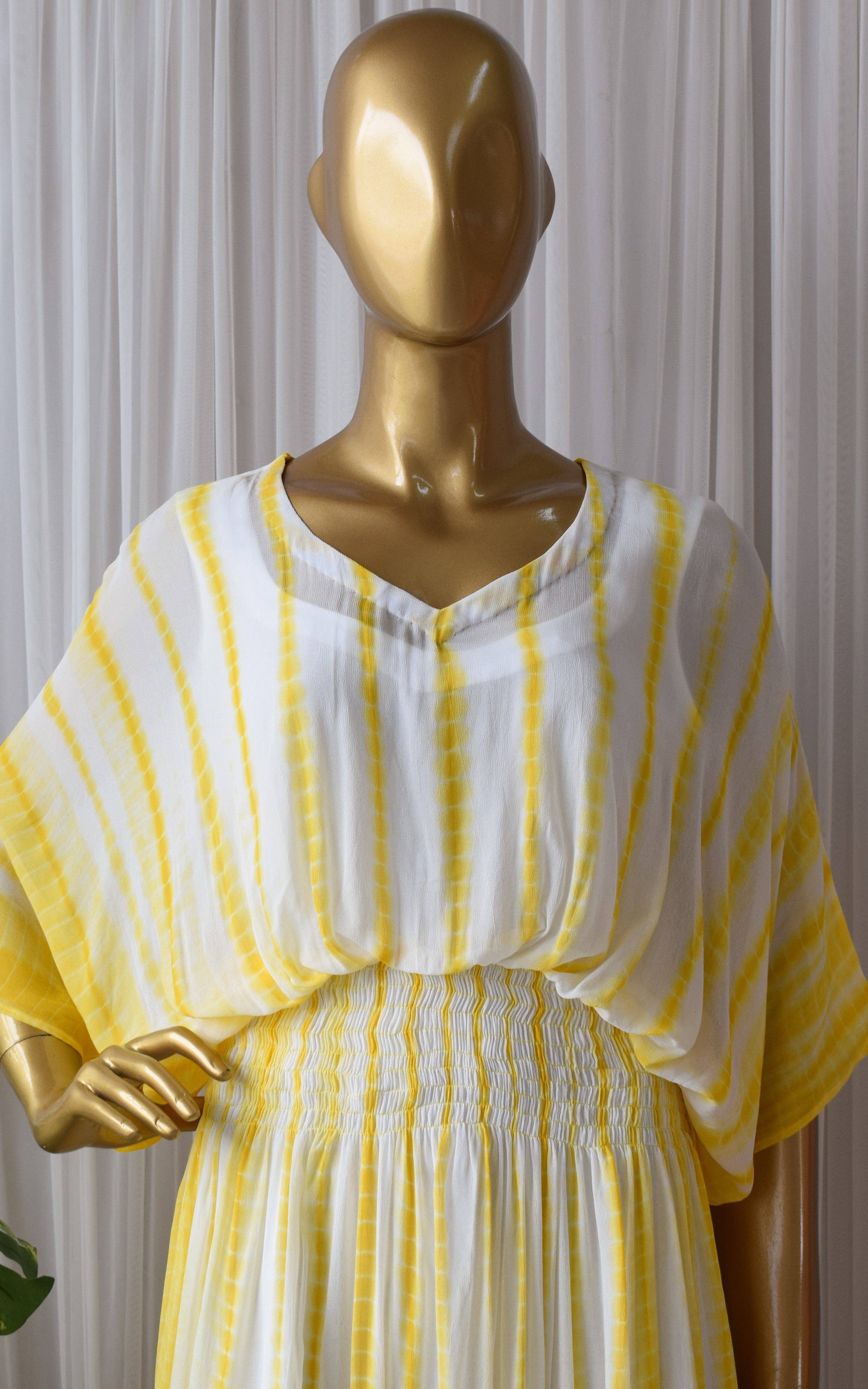 Yellow Shibori Tie-Dye Kaftan Maxi Dress