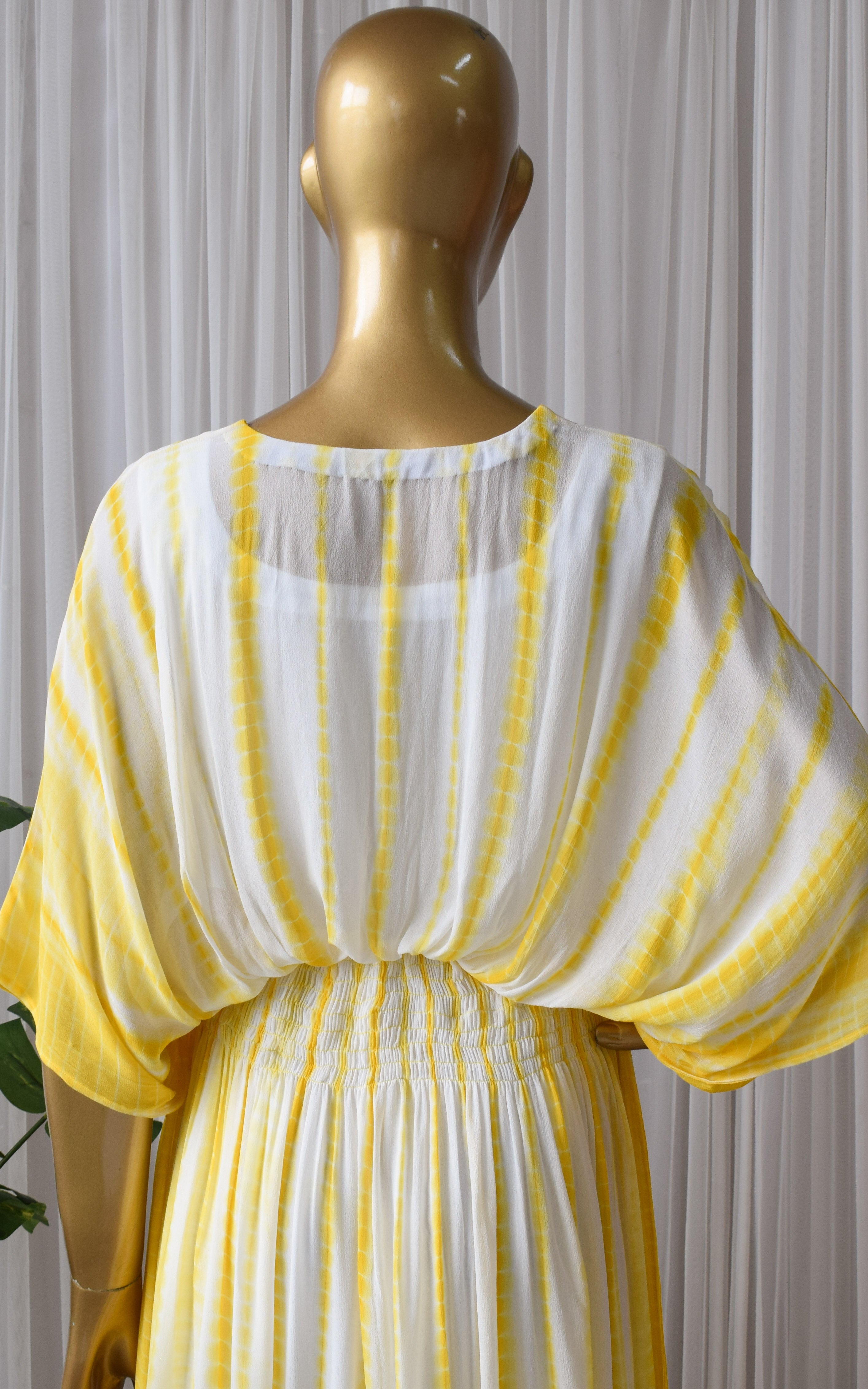 Yellow Shibori Tie-Dye Kaftan Maxi Dress
