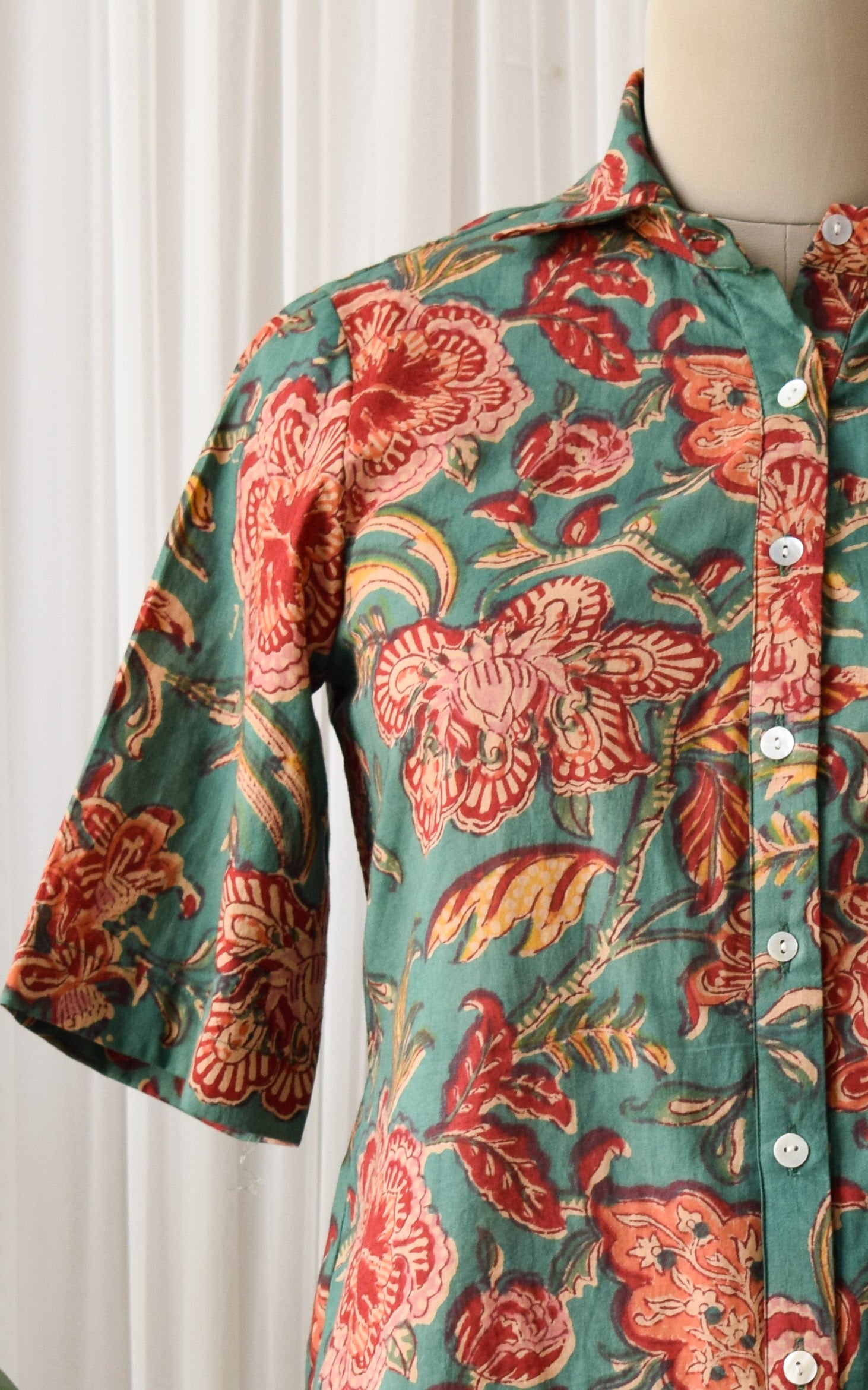 Green Floral Block Print Boxy Shirt