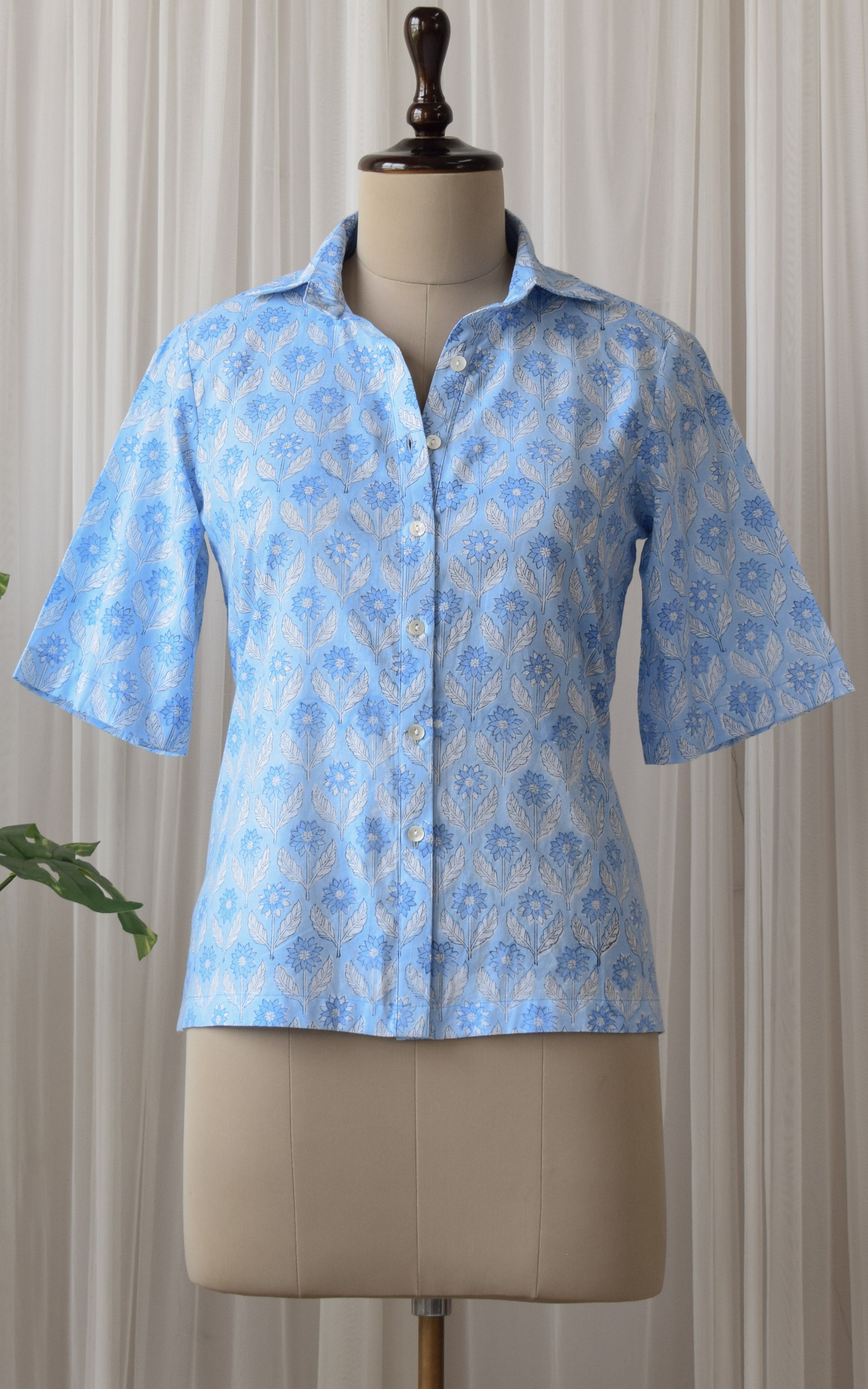 Sky Blue Lotus Print Boxy Shirt