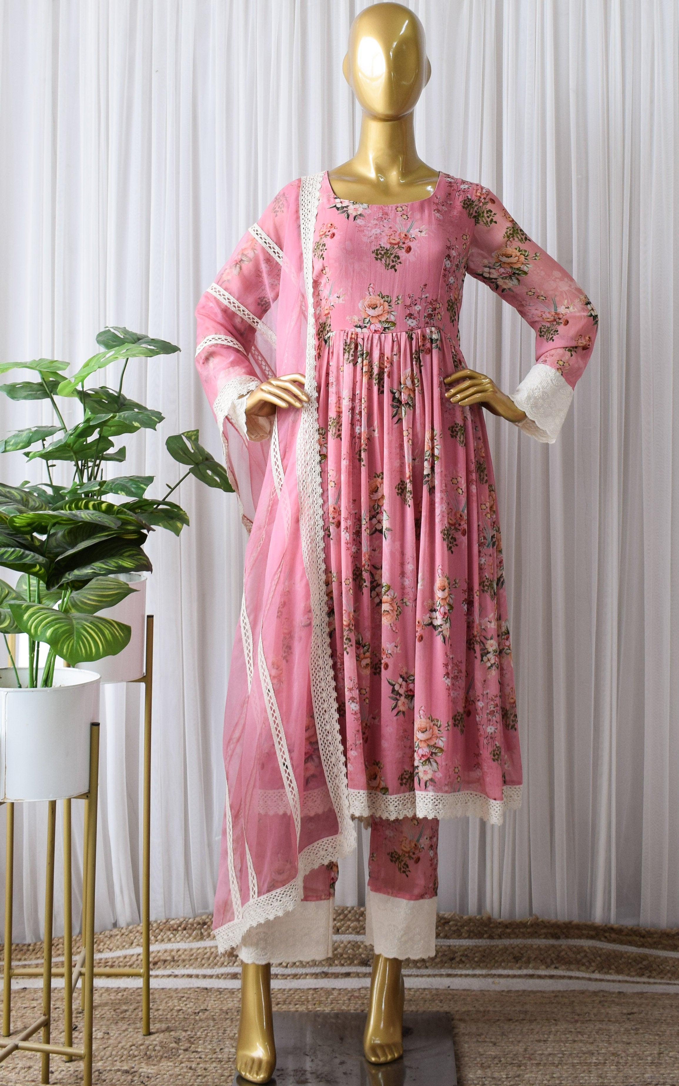 Shraddha Arya Pink Floral Printed Georgette Anarkali Set
