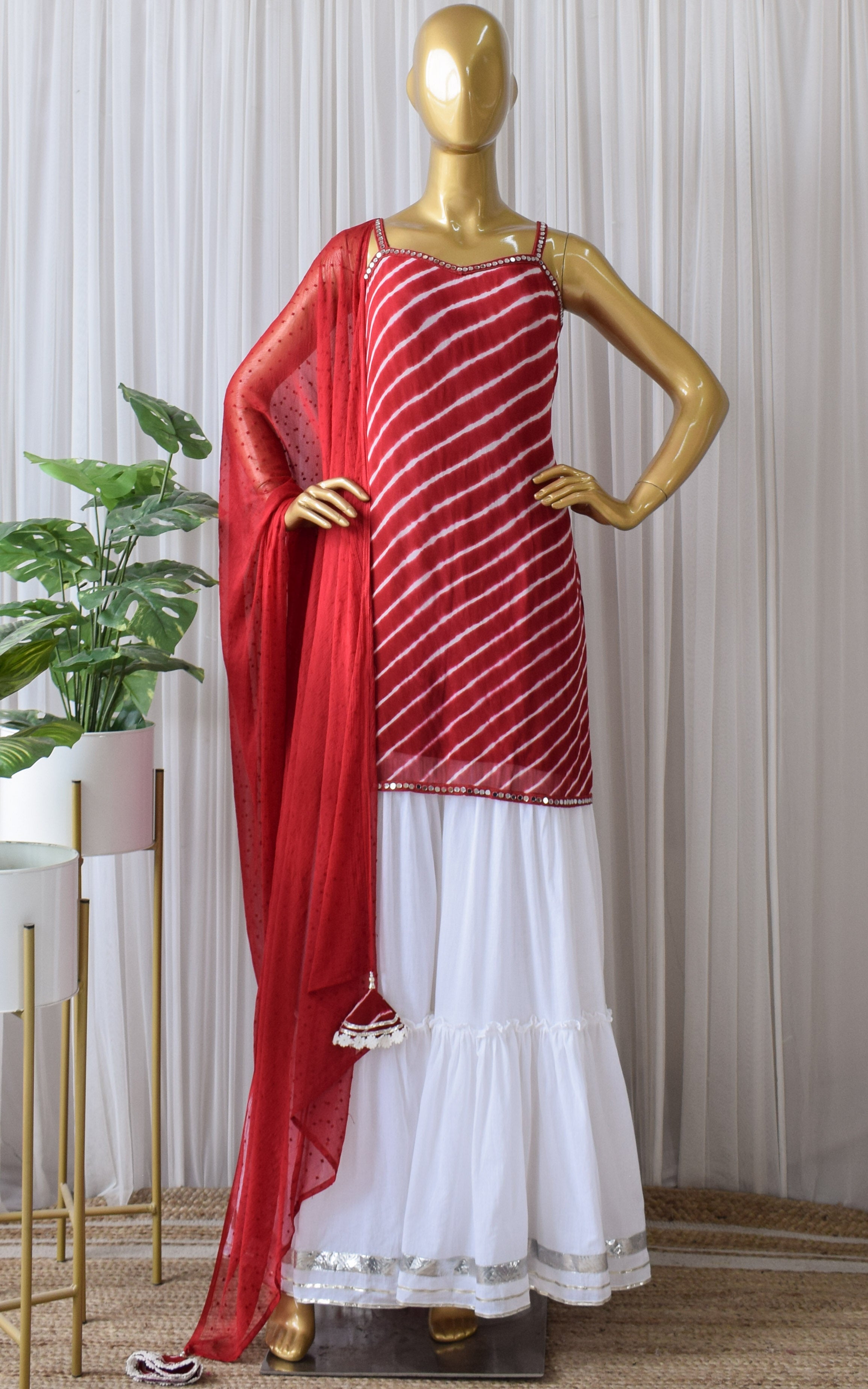 Red Georgette Leheriya Sharara Set