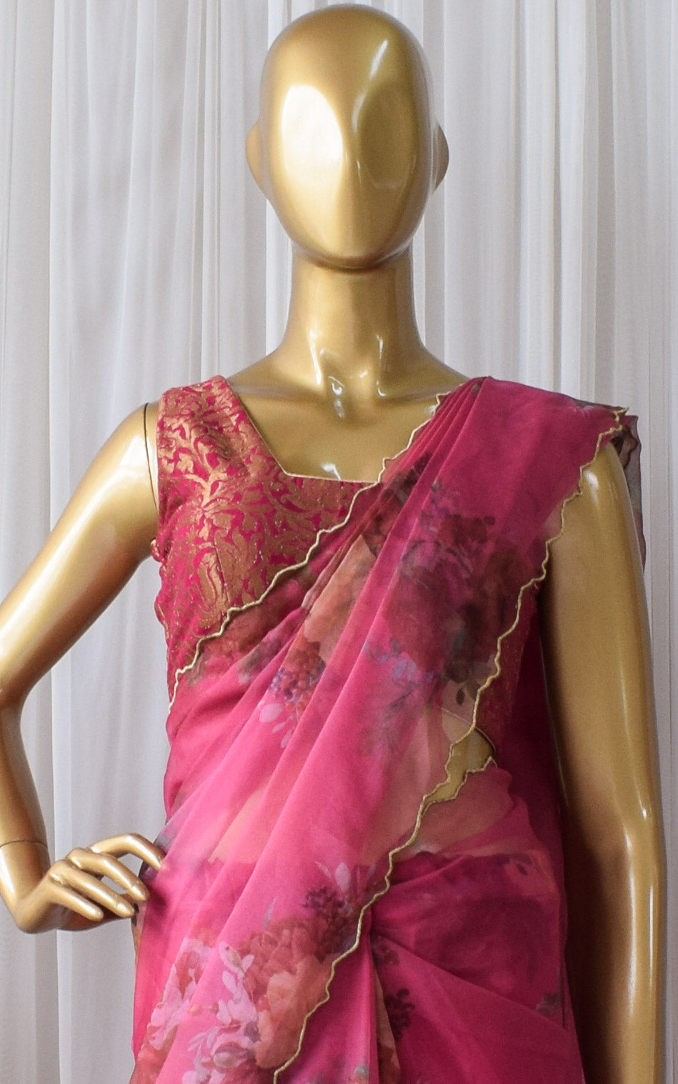 Fuchsia Floral Organza Saree