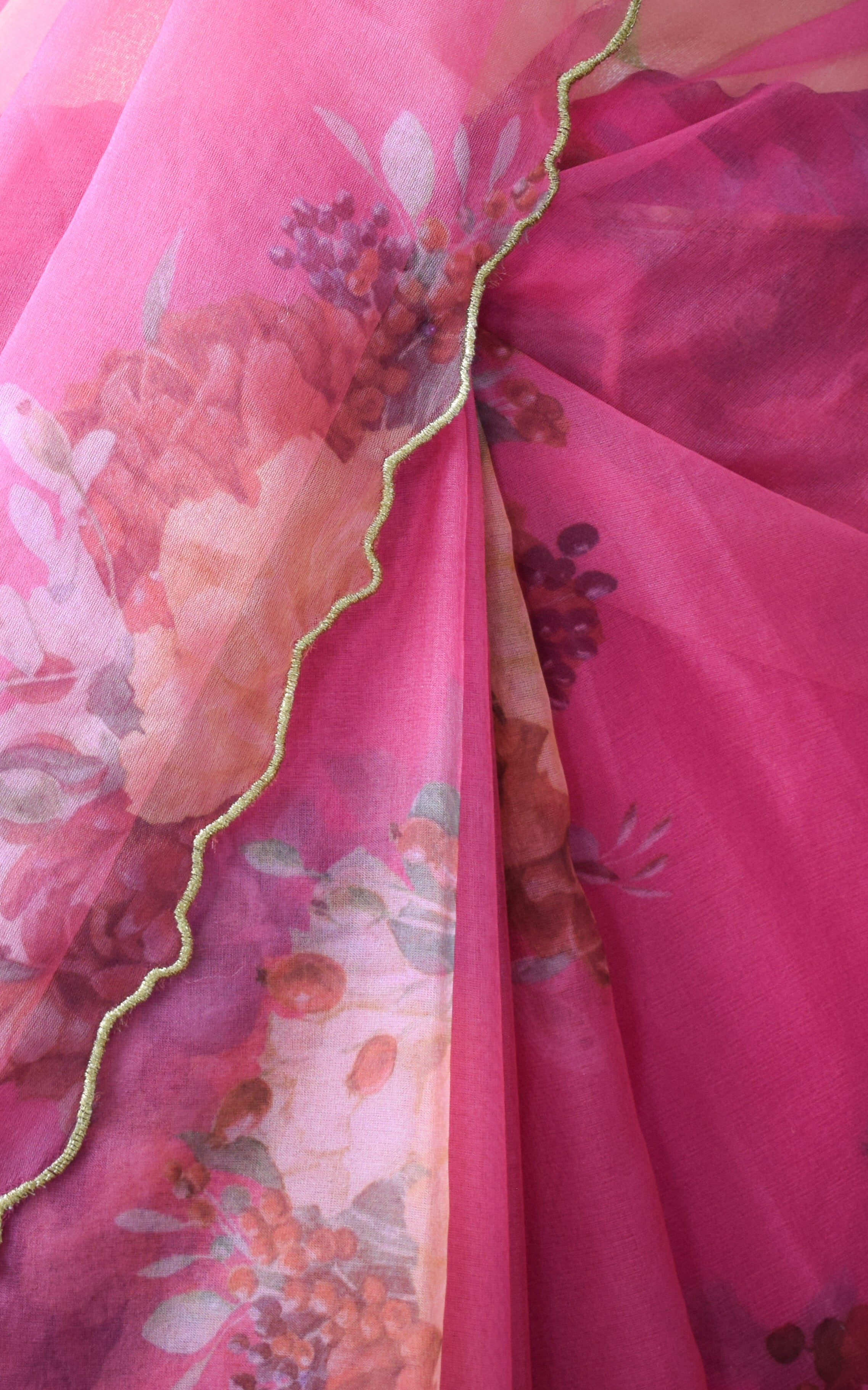 Fuchsia Floral Organza Saree