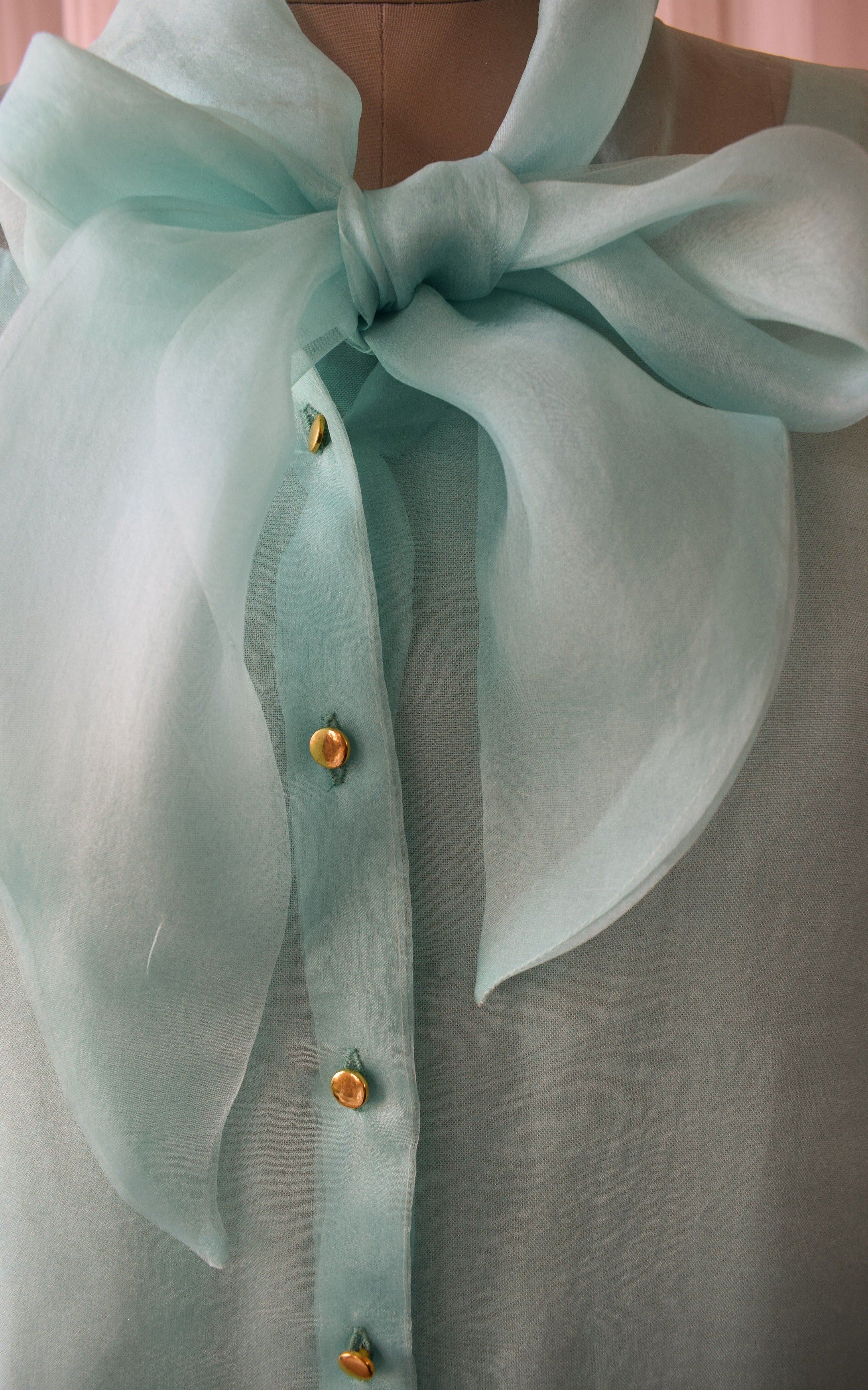 Mint Silk Organza Bow-Tie Top