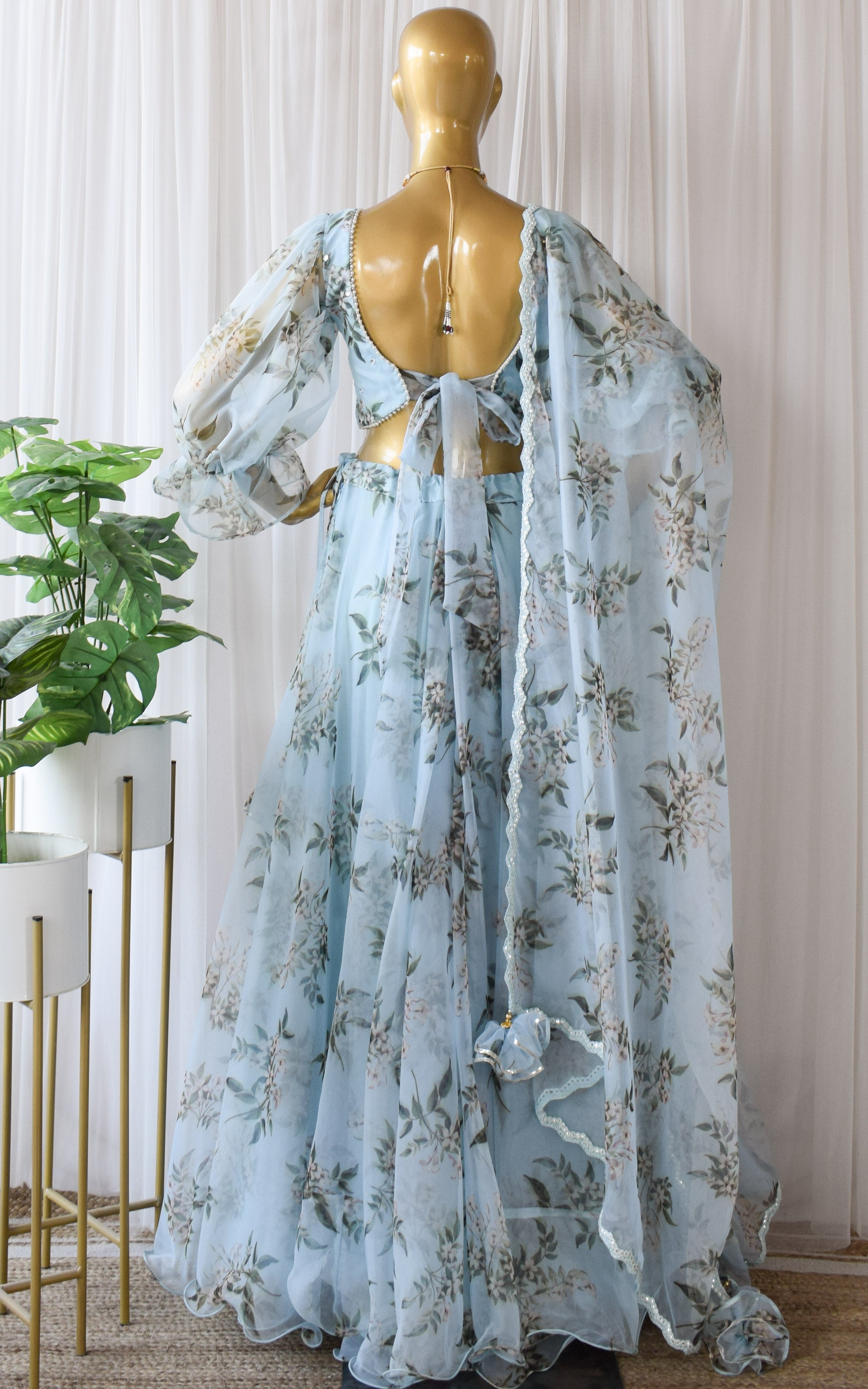 Swati Rathi Powder Blue Floral Mirrorwork Lehenga