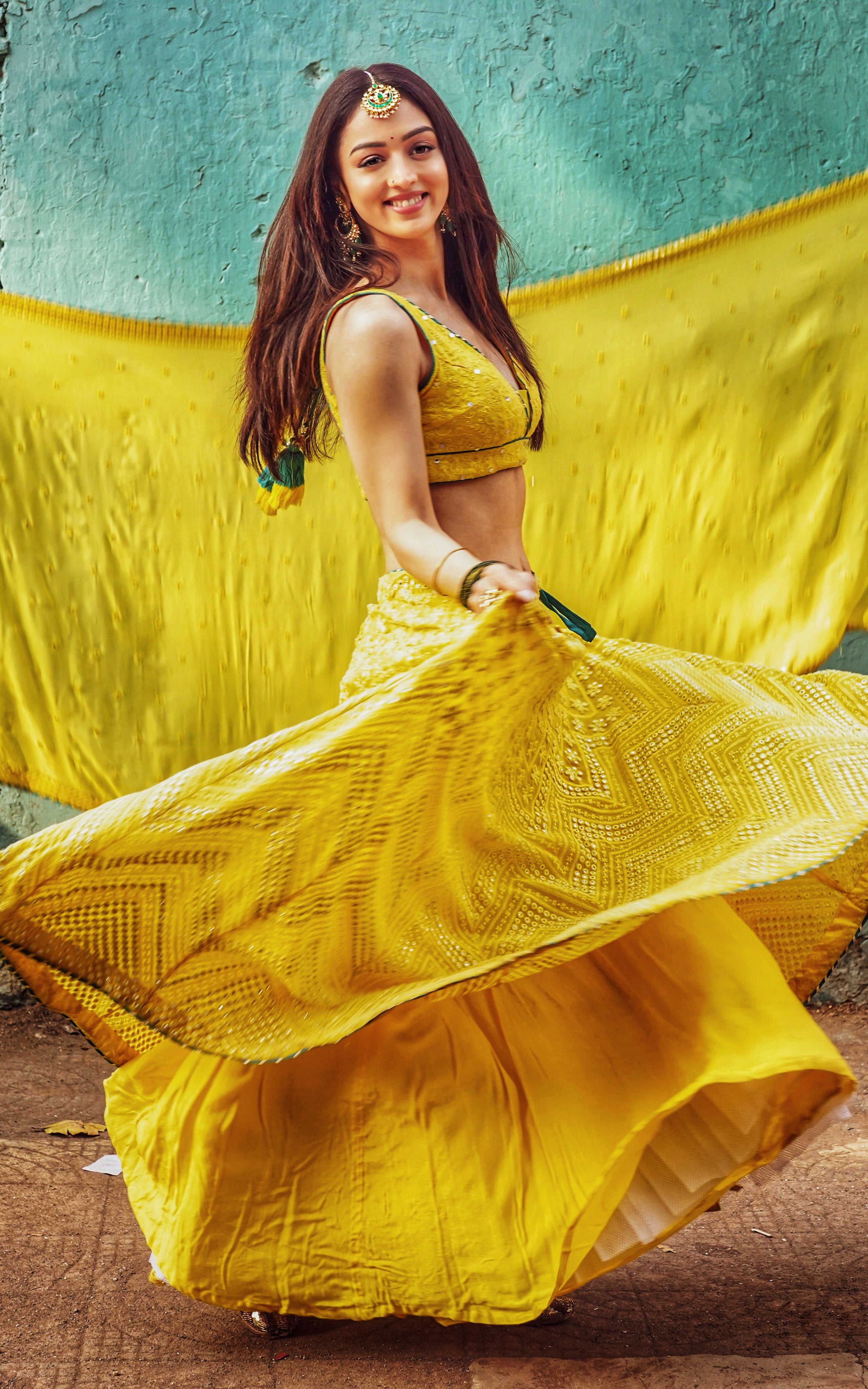 Sandeepa Dhar Yellow Mirror-work Lehenga