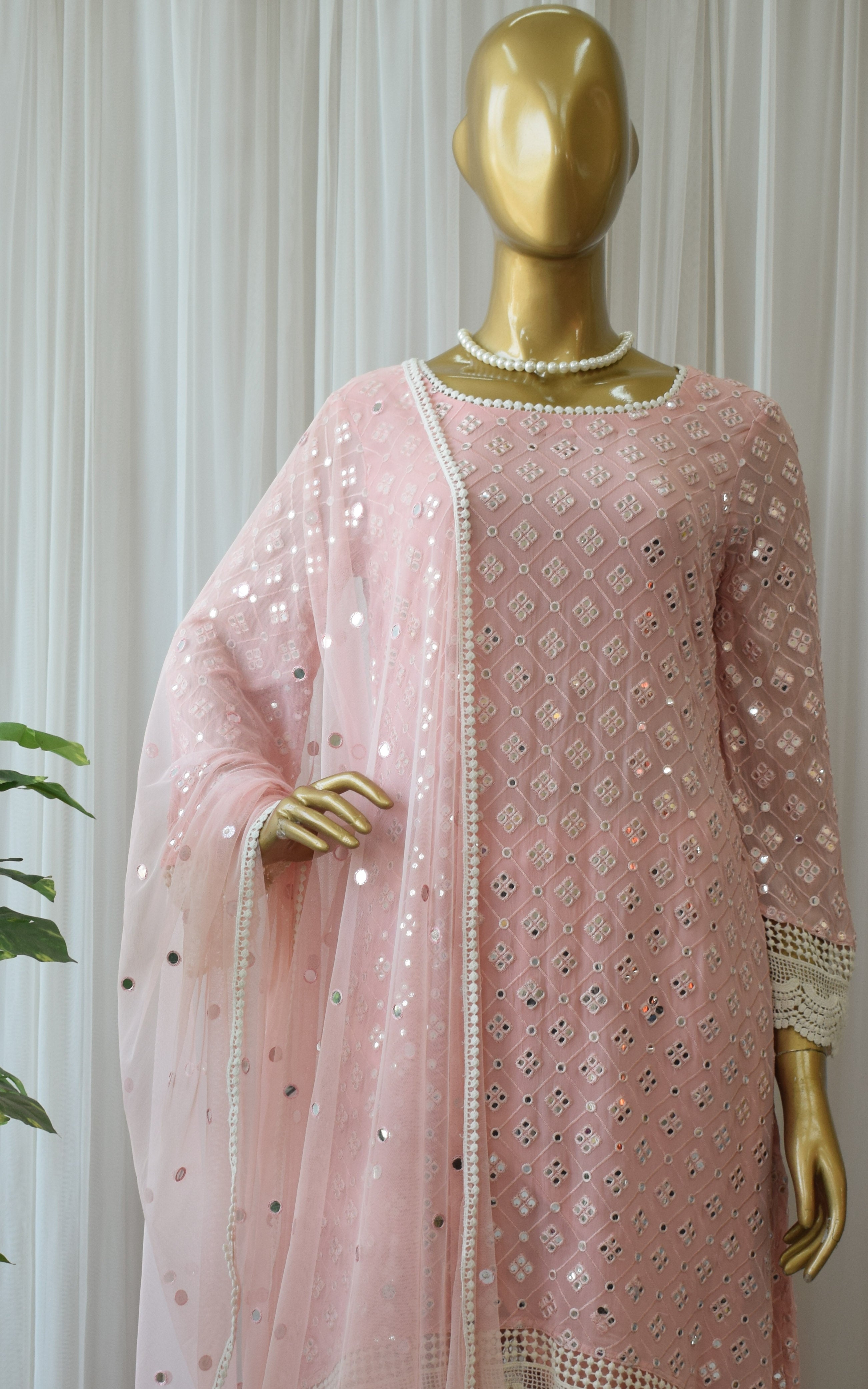 Blush Mirrorwork Kurta With Dhoti Pant