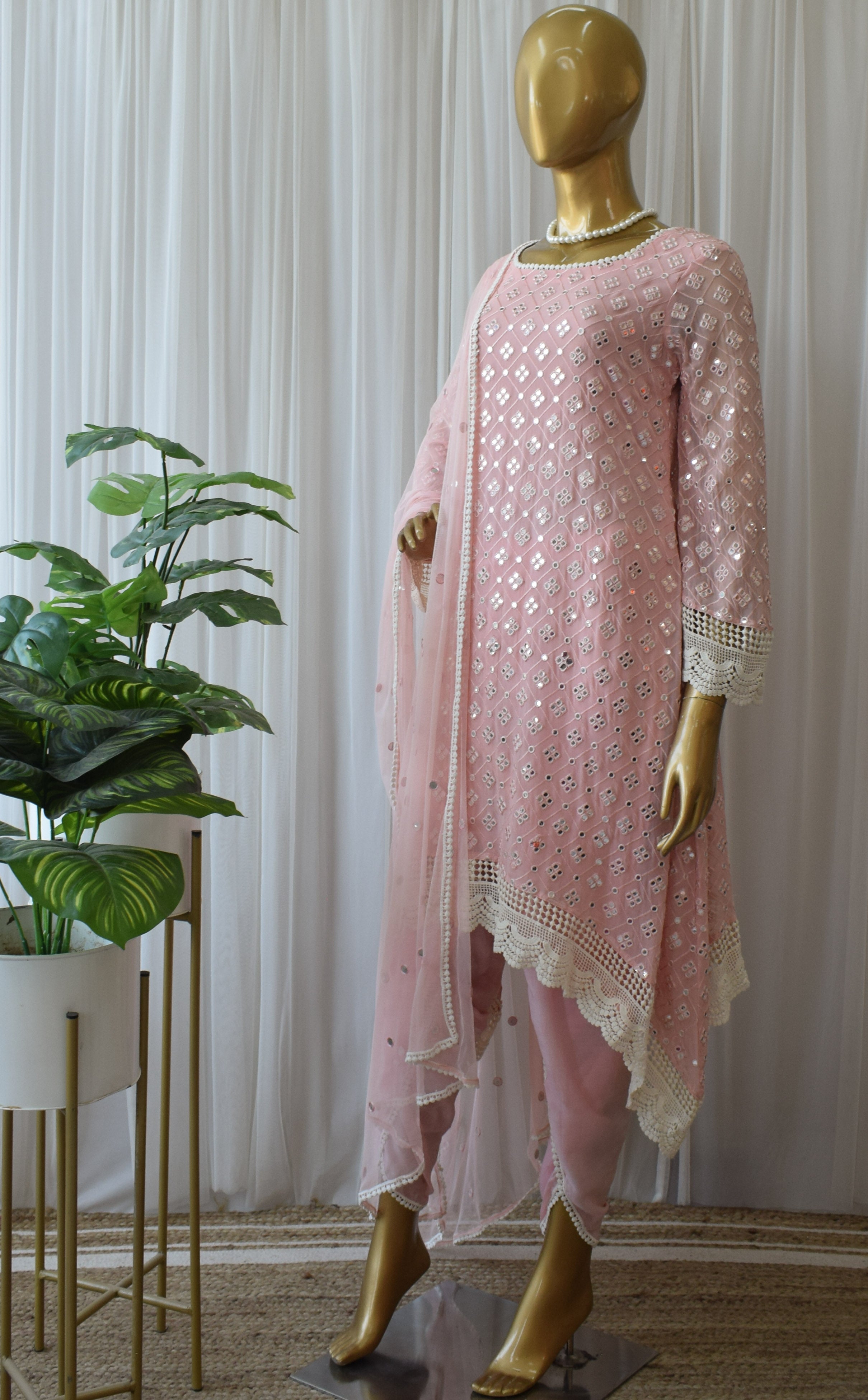 Blush Mirrorwork Kurta With Dhoti Pant