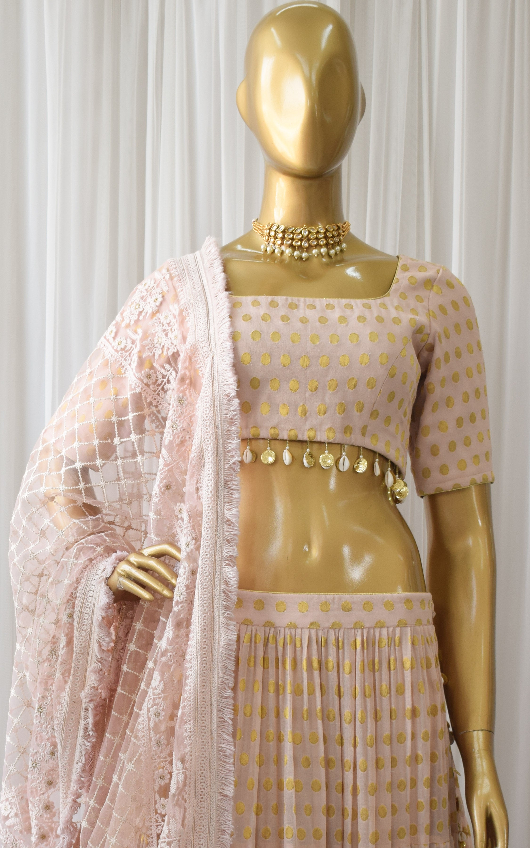 Sand & Gold Polka Dot Lehenga With Embroidered Dupatta
