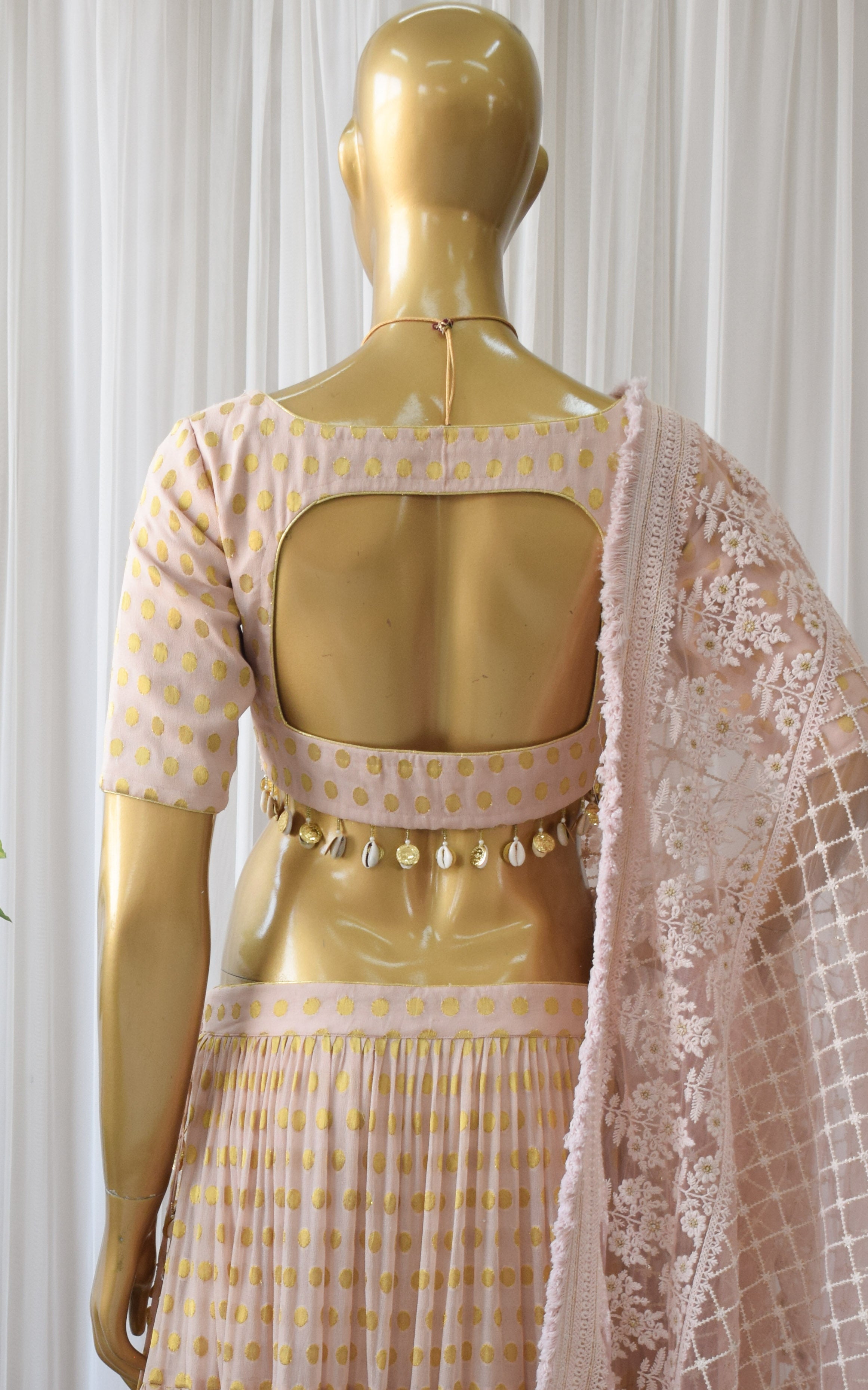 Sand & Gold Polka Dot Lehenga With Embroidered Dupatta