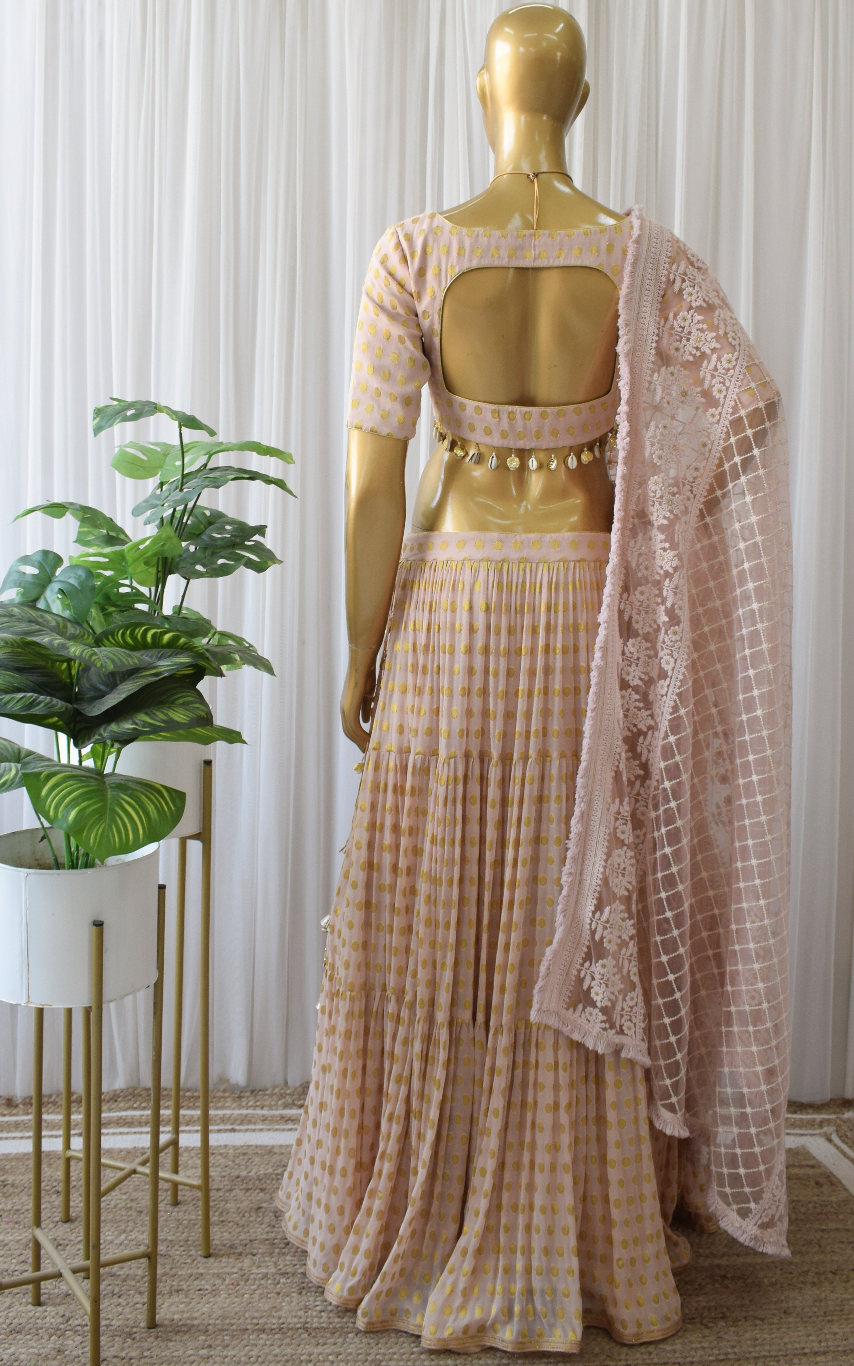 Sand & Gold Polka Dot Lehenga With Embroidered Dupatta