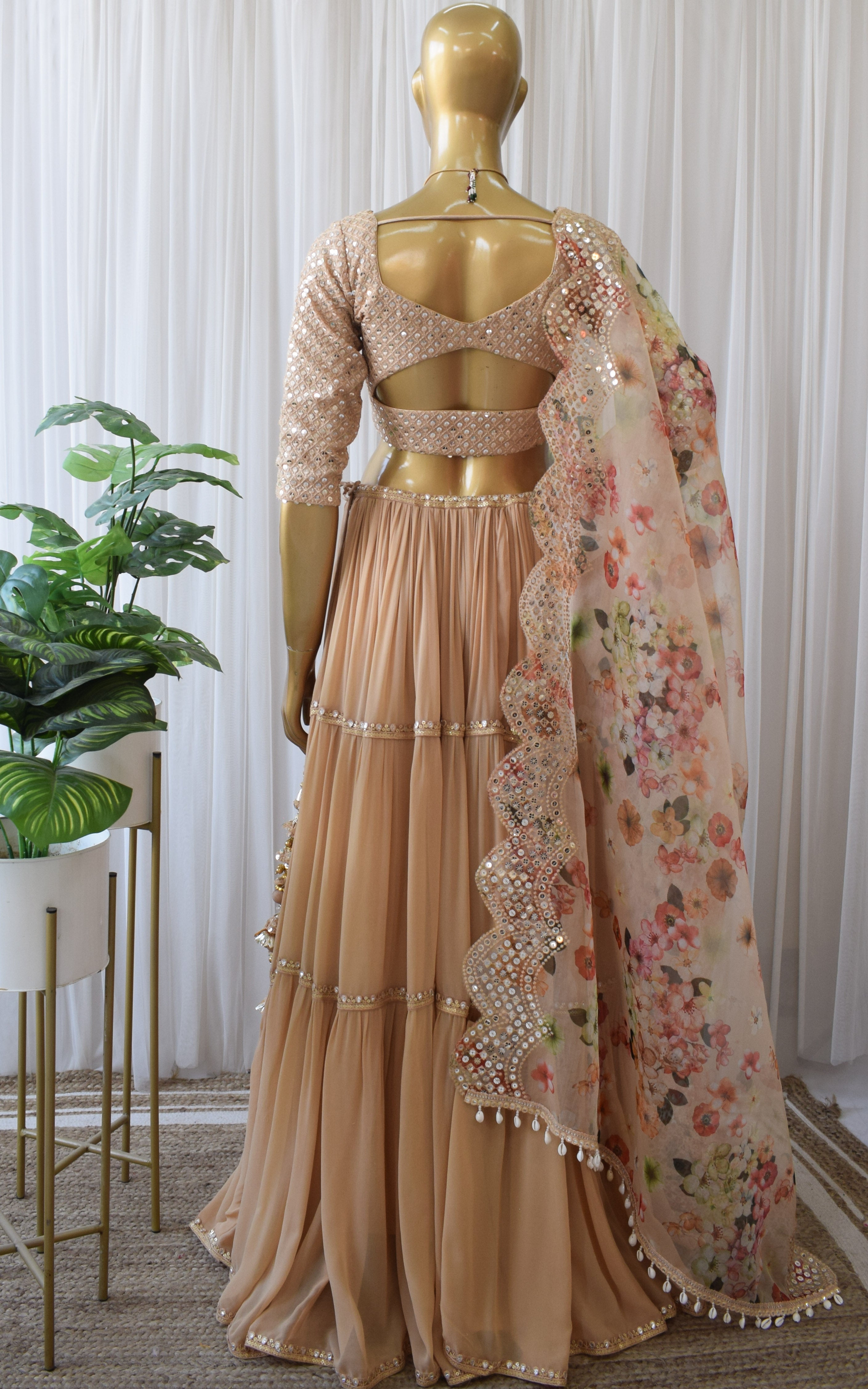 Swati Rathi Champagne Lehenga With Mirrorwork Organza Dupatta