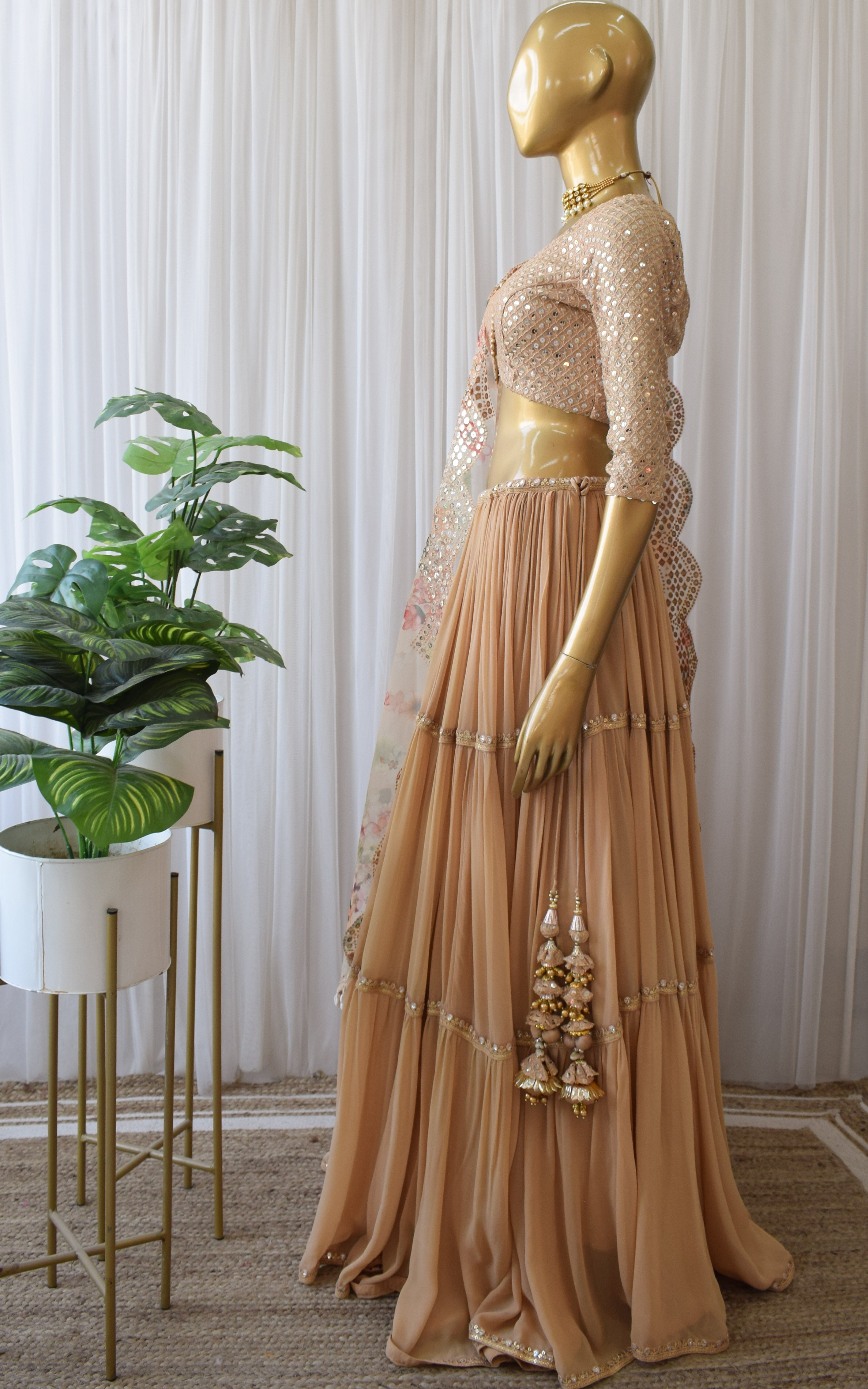 Swati Rathi Champagne Lehenga With Mirrorwork Organza Dupatta
