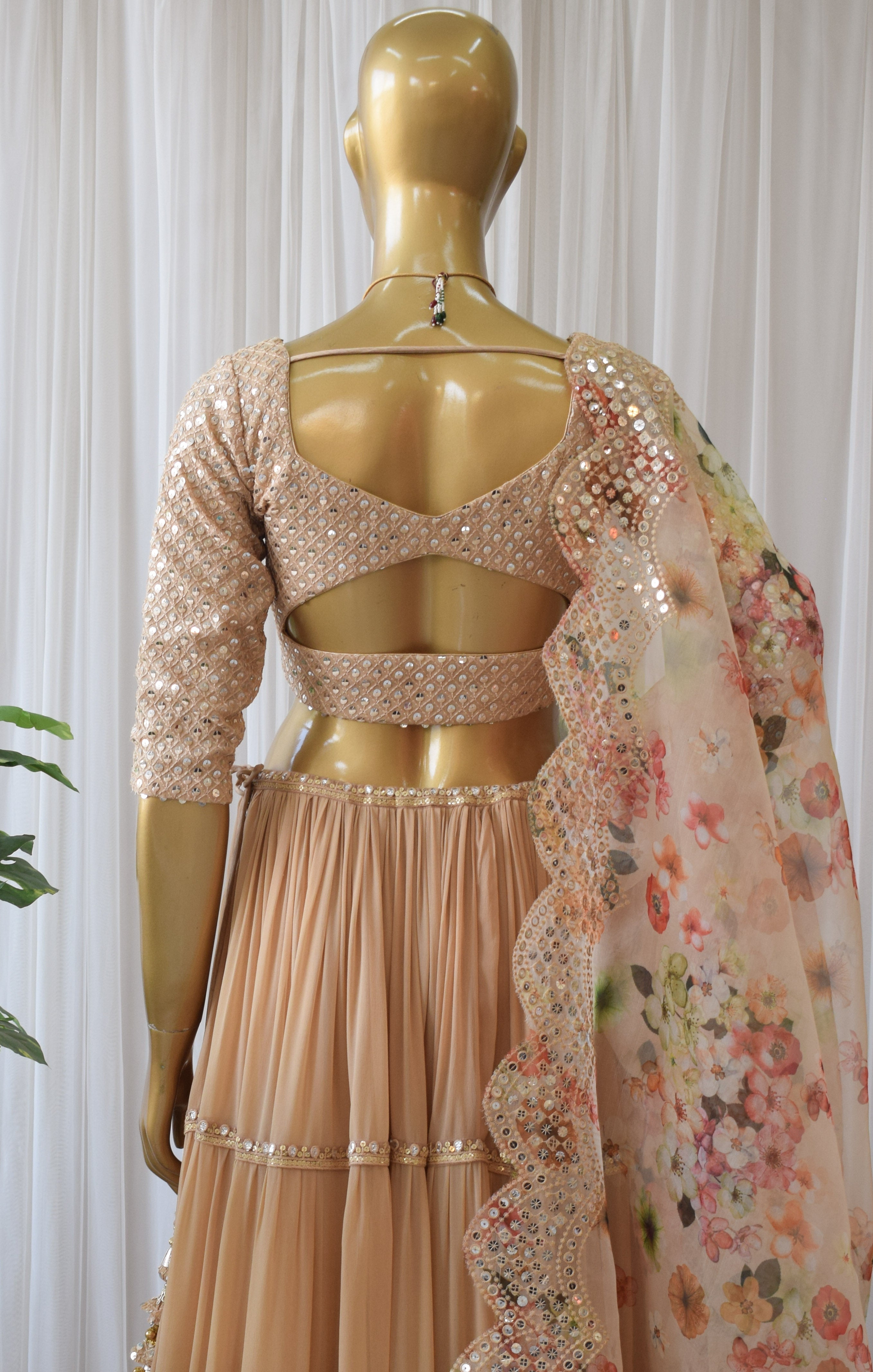 Swati Rathi Champagne Lehenga With Mirrorwork Organza Dupatta