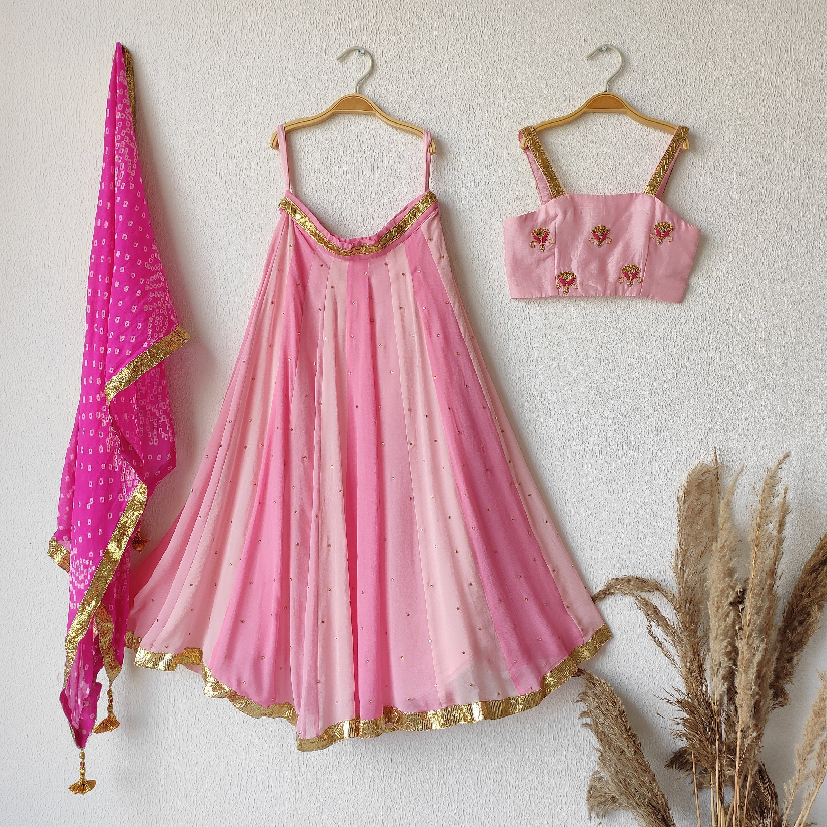 Pink Gota Patti Kids Lehenga with Bandhej Dupatta