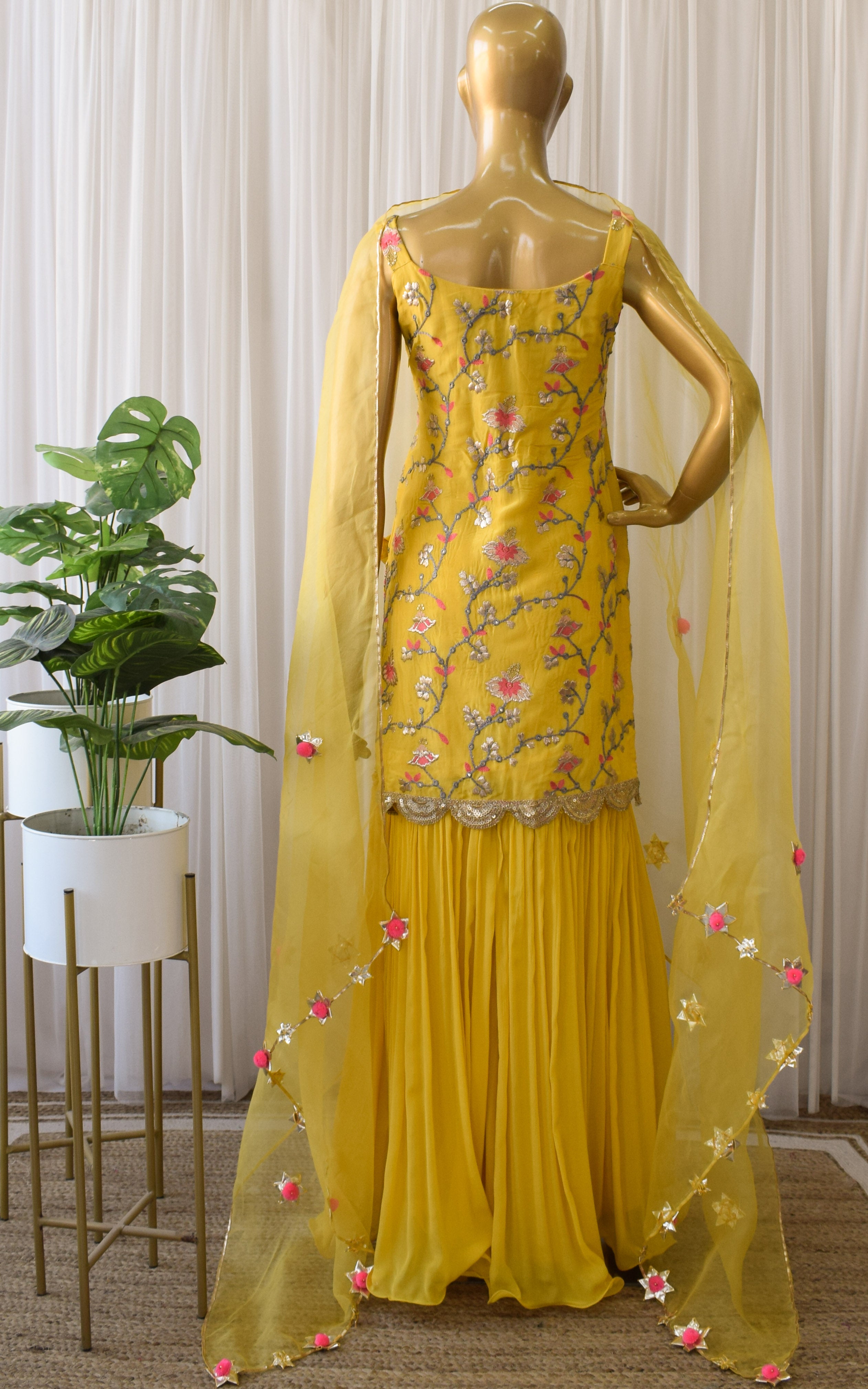 Pooja Banerjee Yellow Embroidered Sharara Set