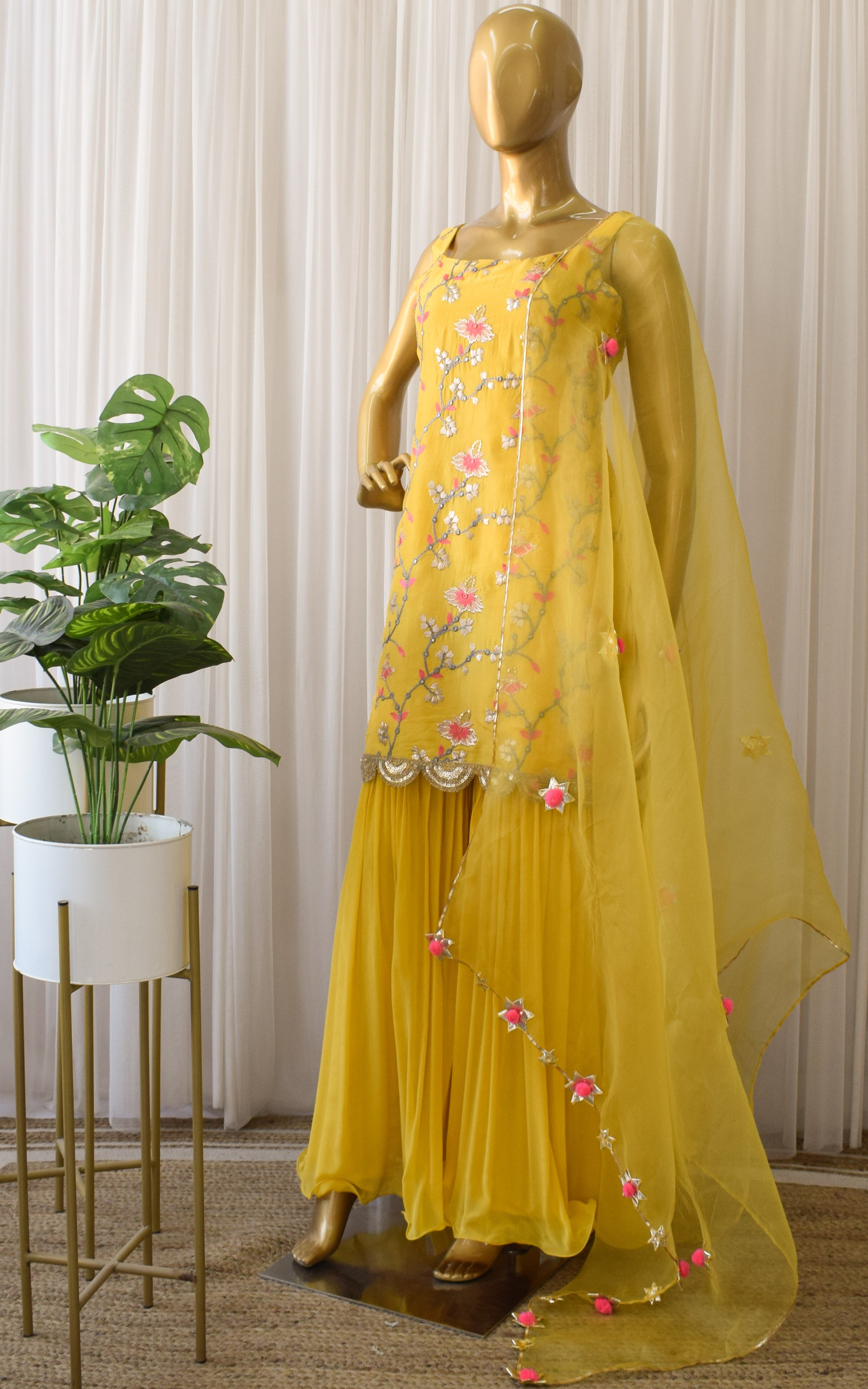 Pooja Banerjee Yellow Embroidered Sharara Set