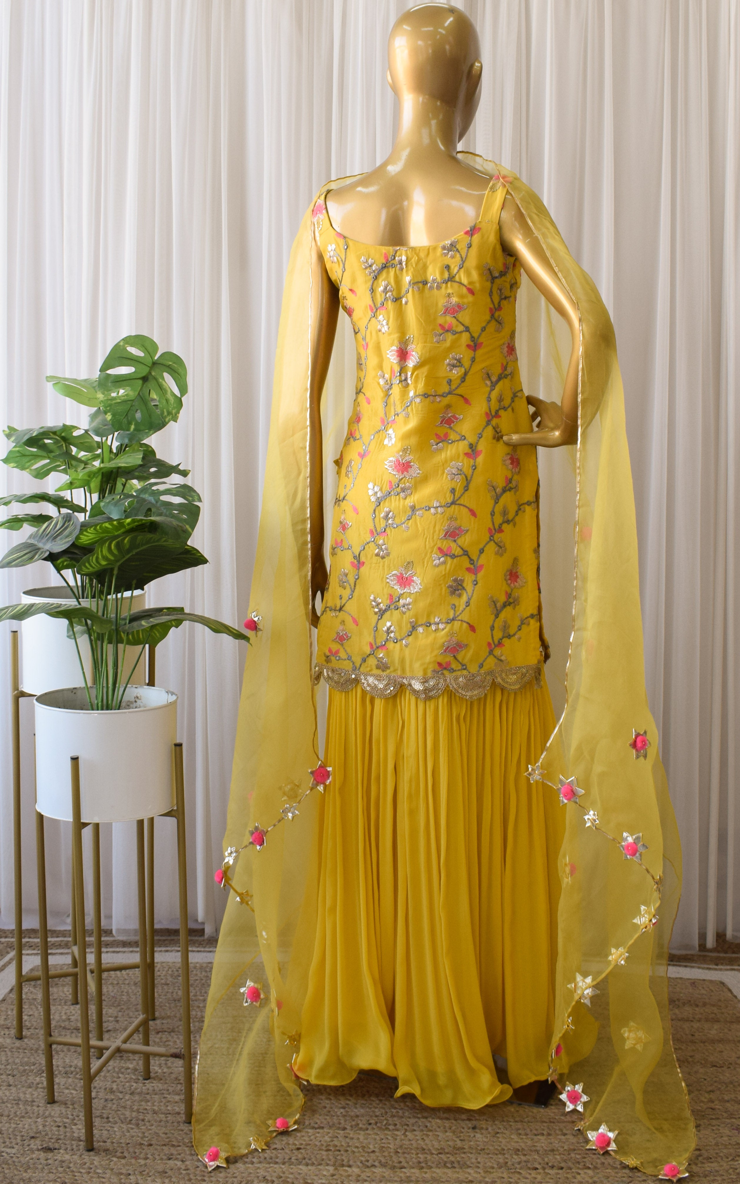 Pooja Banerjee Yellow Embroidered Sharara Set