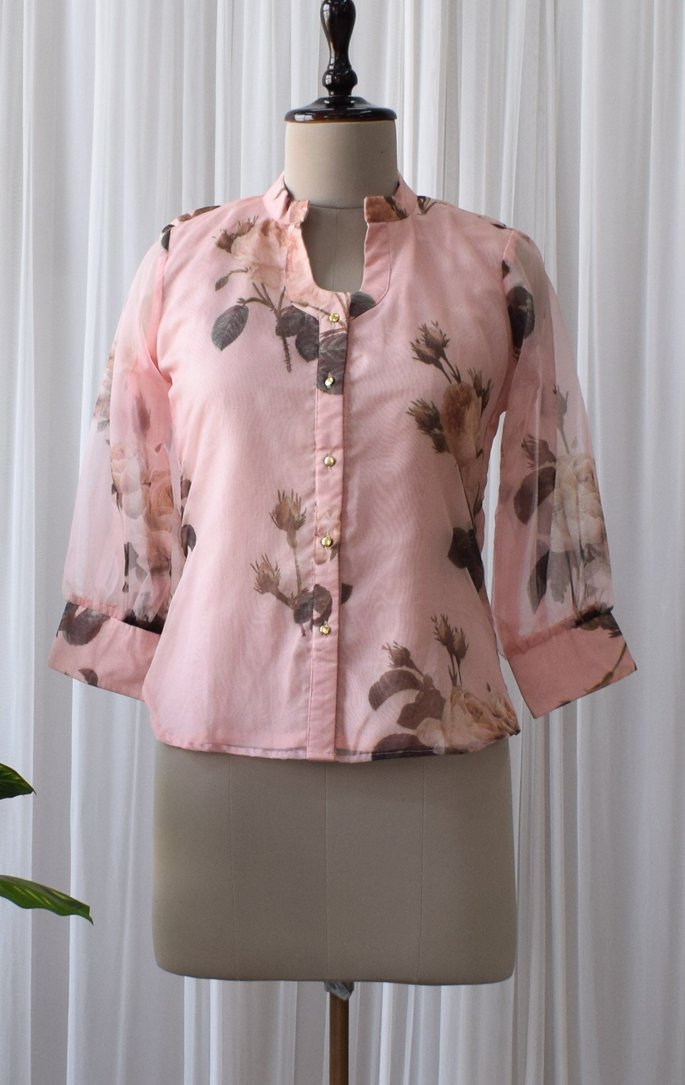 Peach Floral Organza Shirt Top