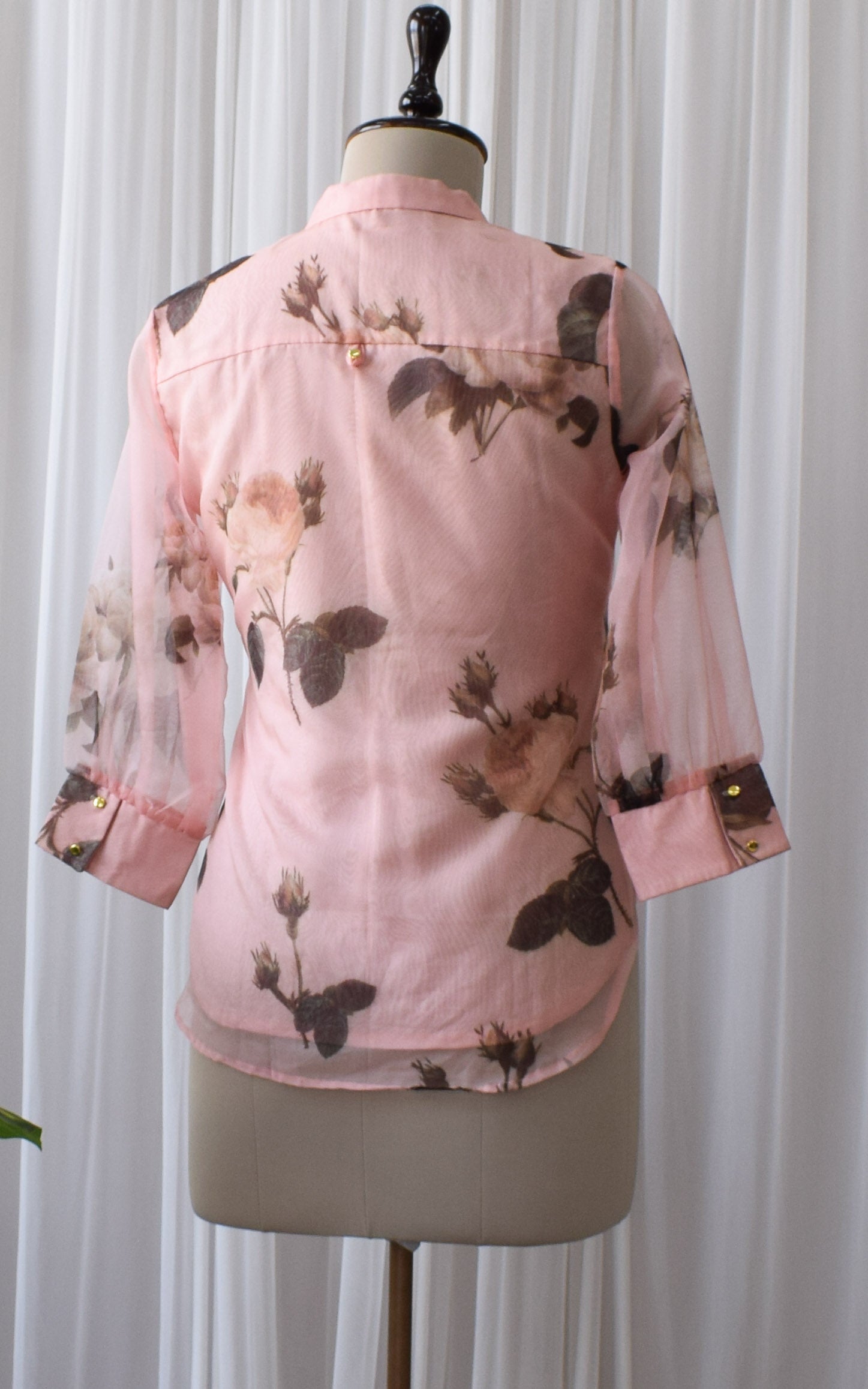 Peach Floral Organza Shirt Top