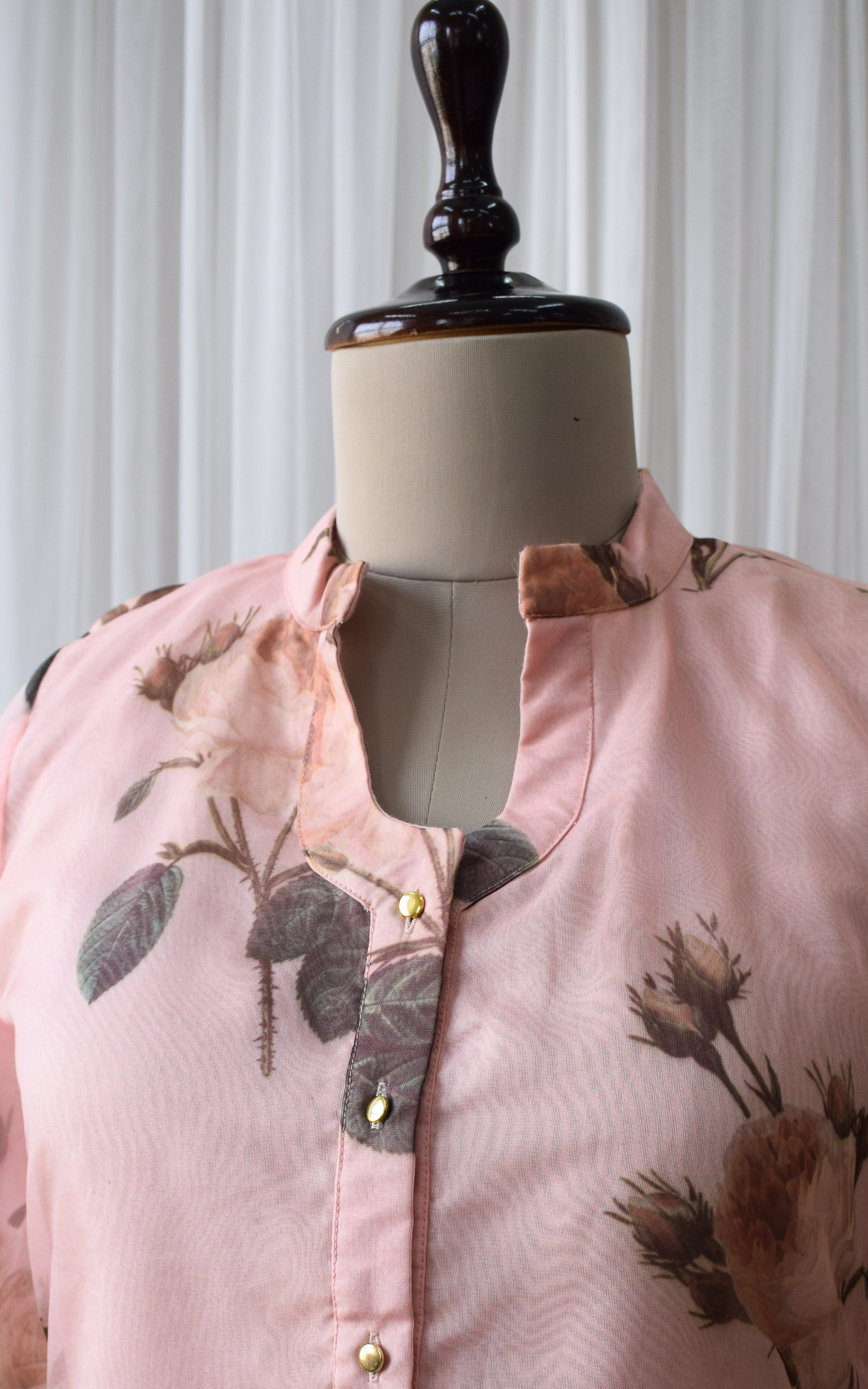 Peach Floral Organza Shirt Top
