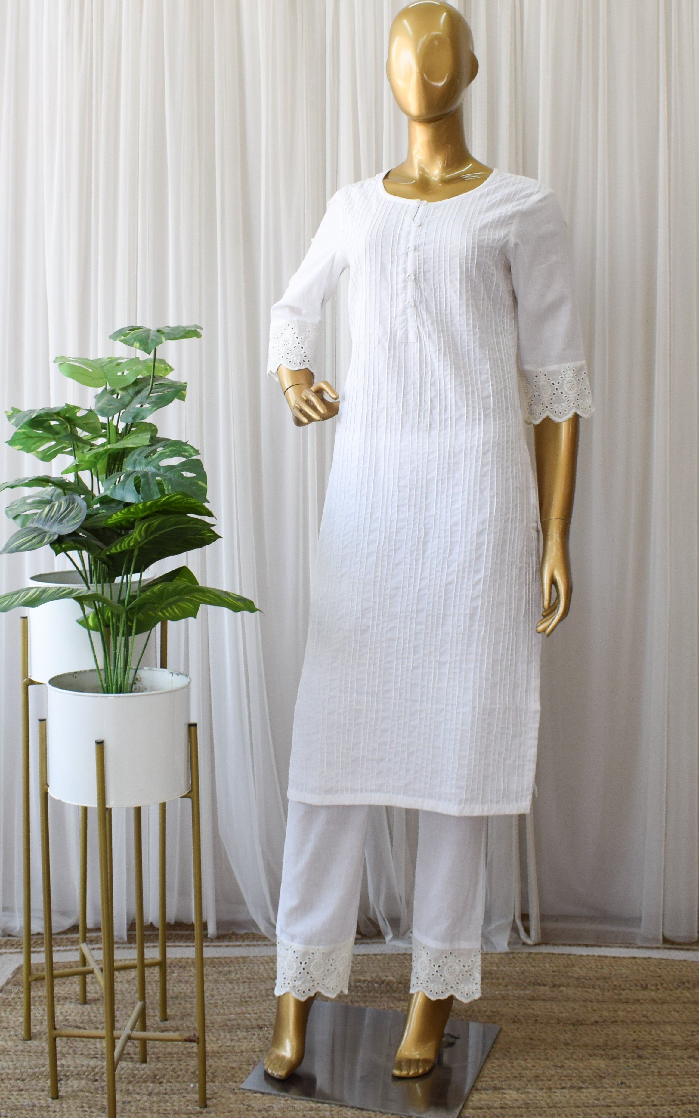 Buy Rosina Fashion & Accessories Cotton White Kurti Pant Set With  Embroidary Work ( 3/4sleeves, S) Online at Best Prices in India - JioMart.