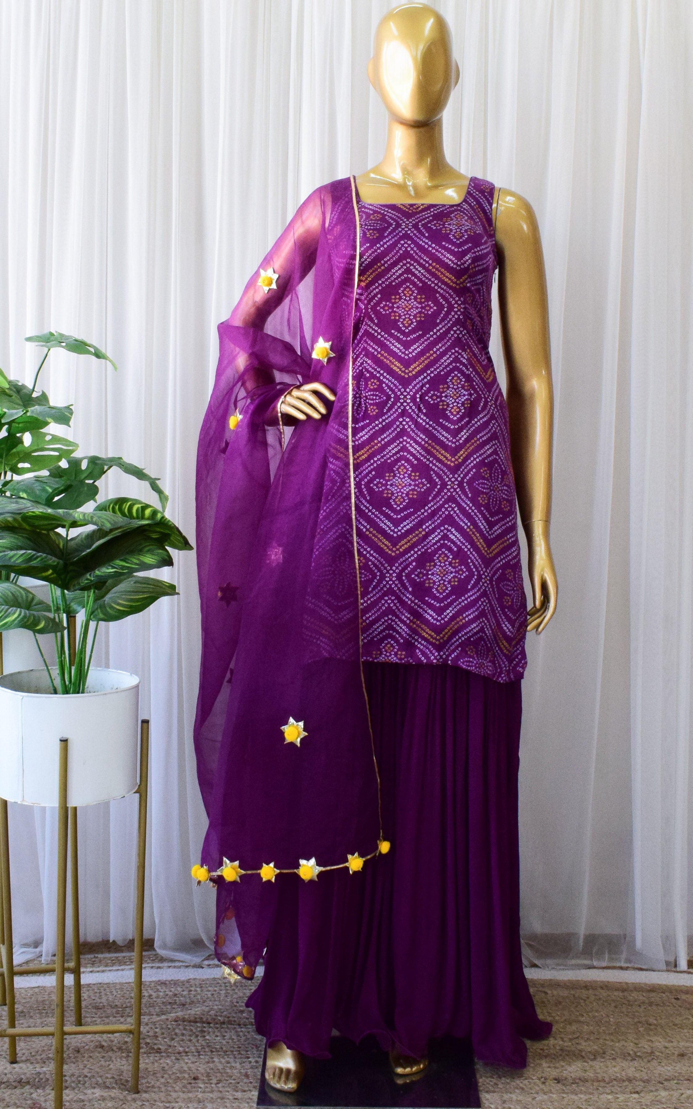 Purple Gajji Silk Bandhani Sharara Set