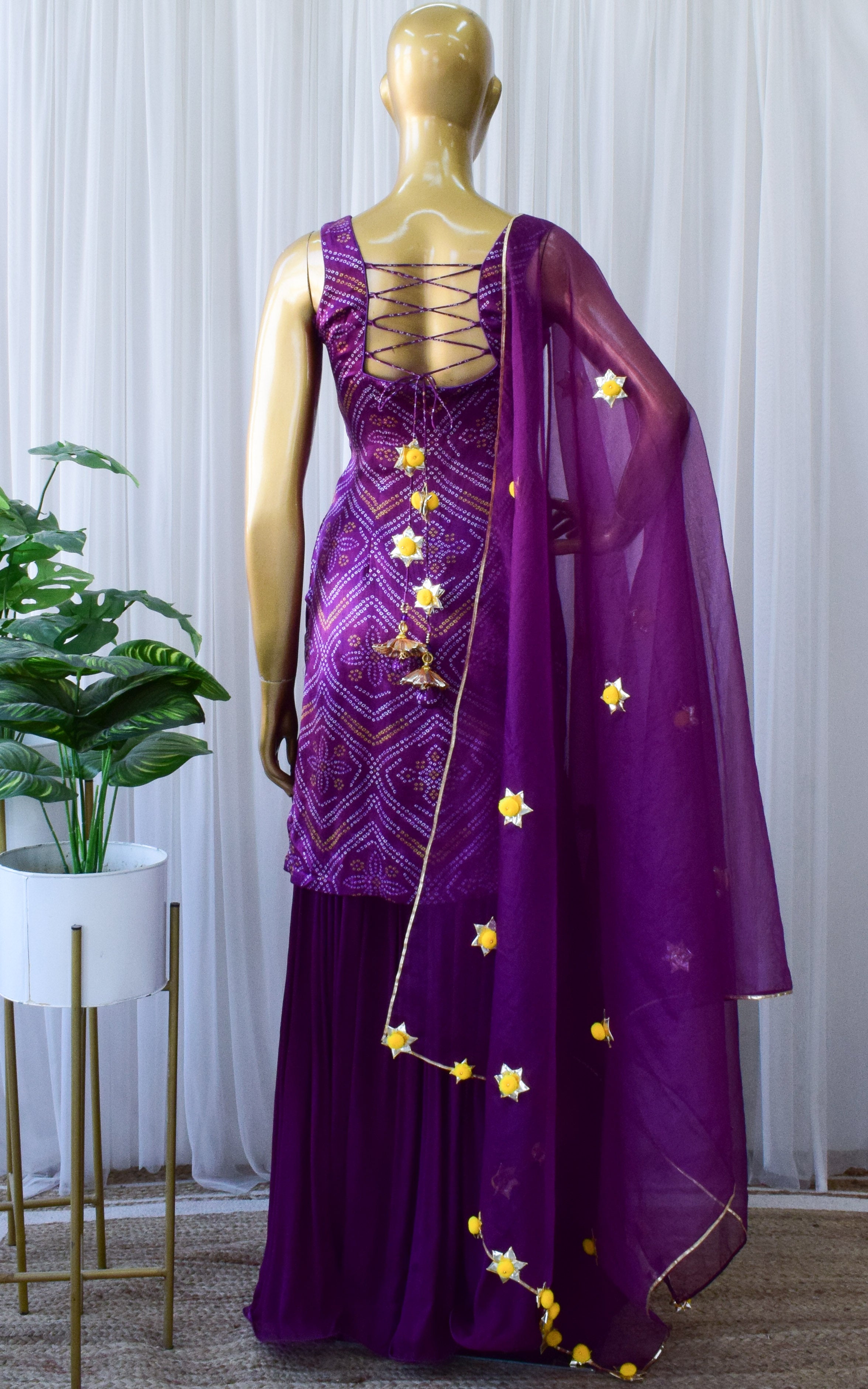 Purple Gajji Silk Bandhani Sharara Set