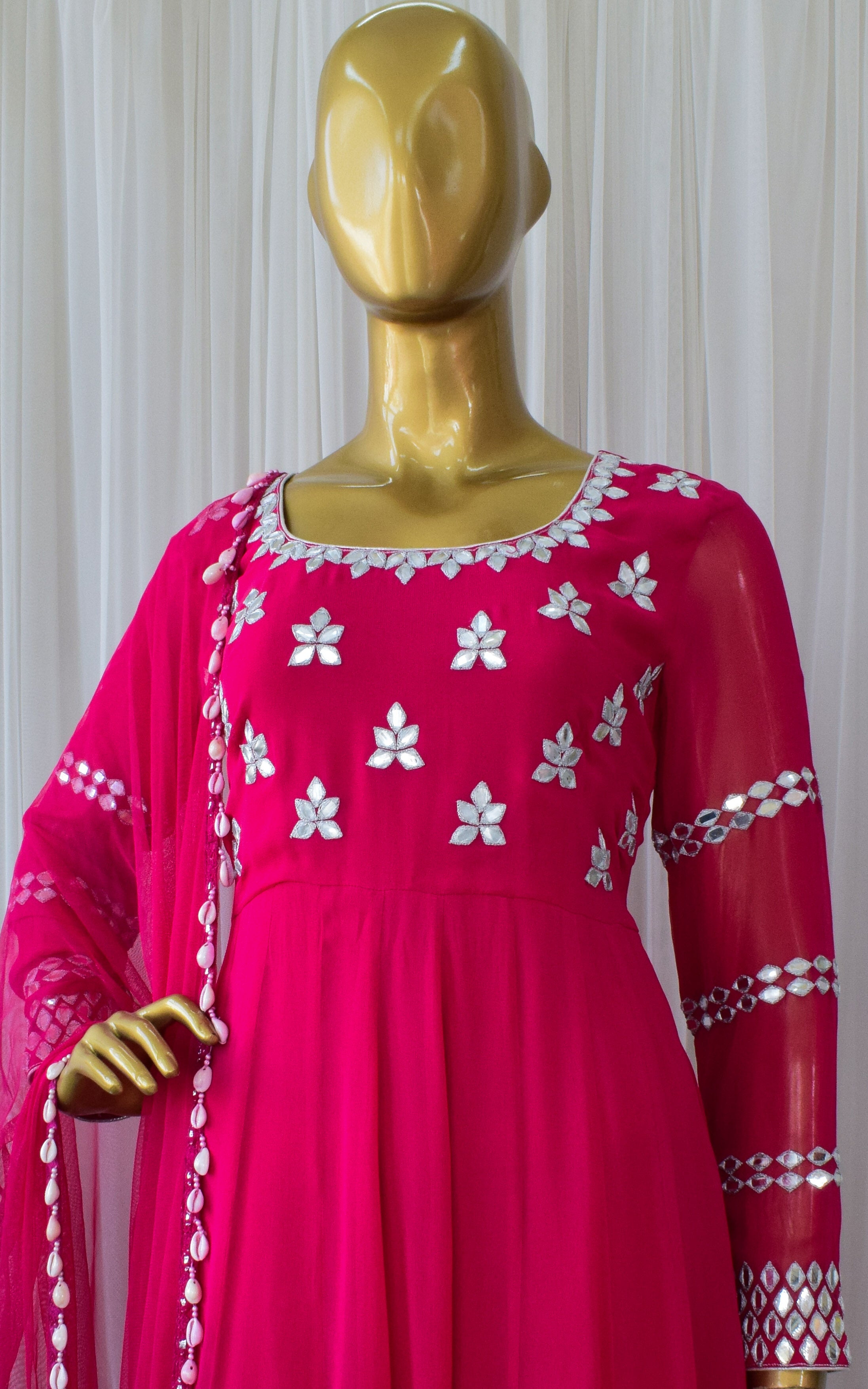 Pink Mirrorwork Anarkali Sharara Set