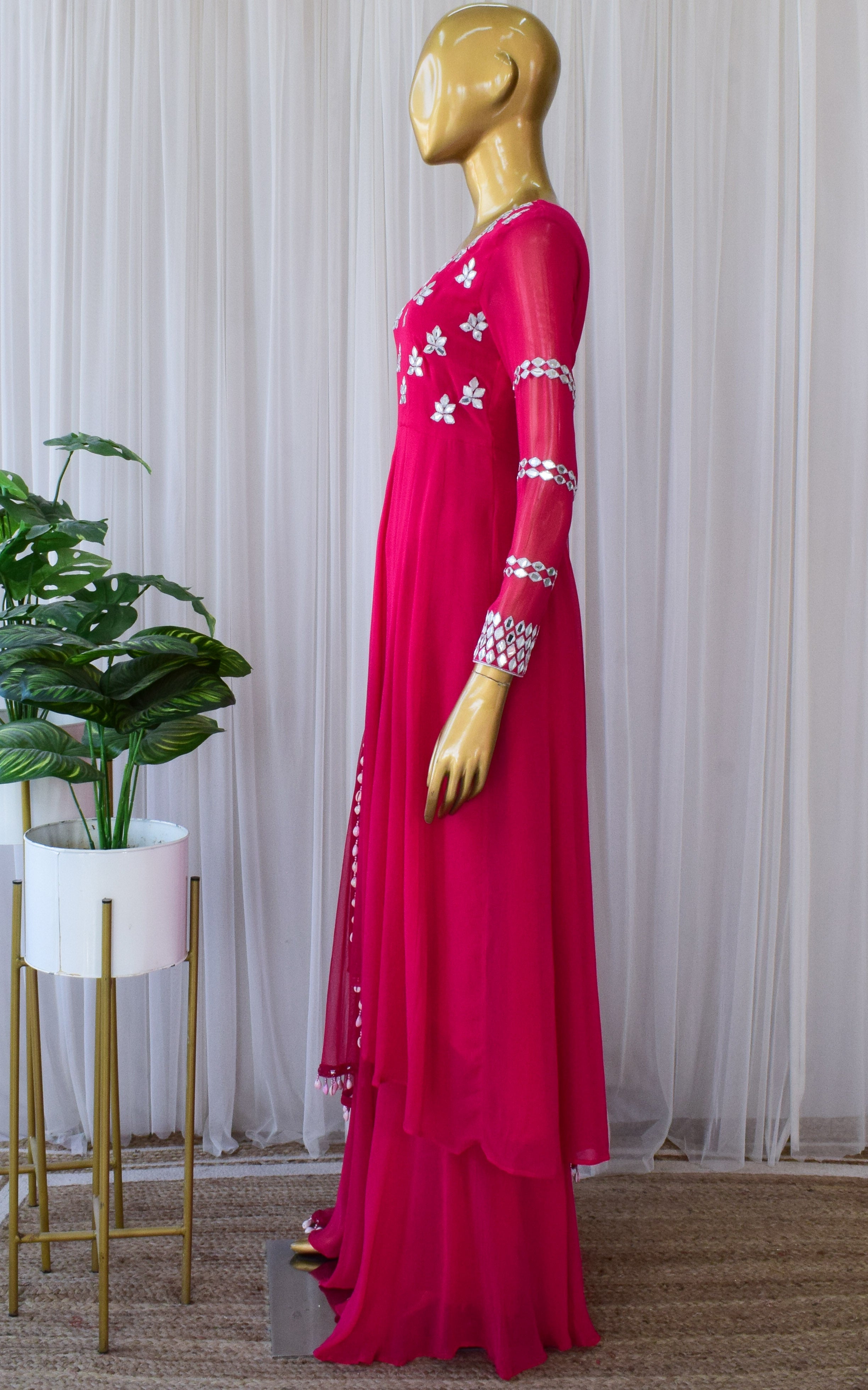 Pink Mirrorwork Anarkali Sharara Set