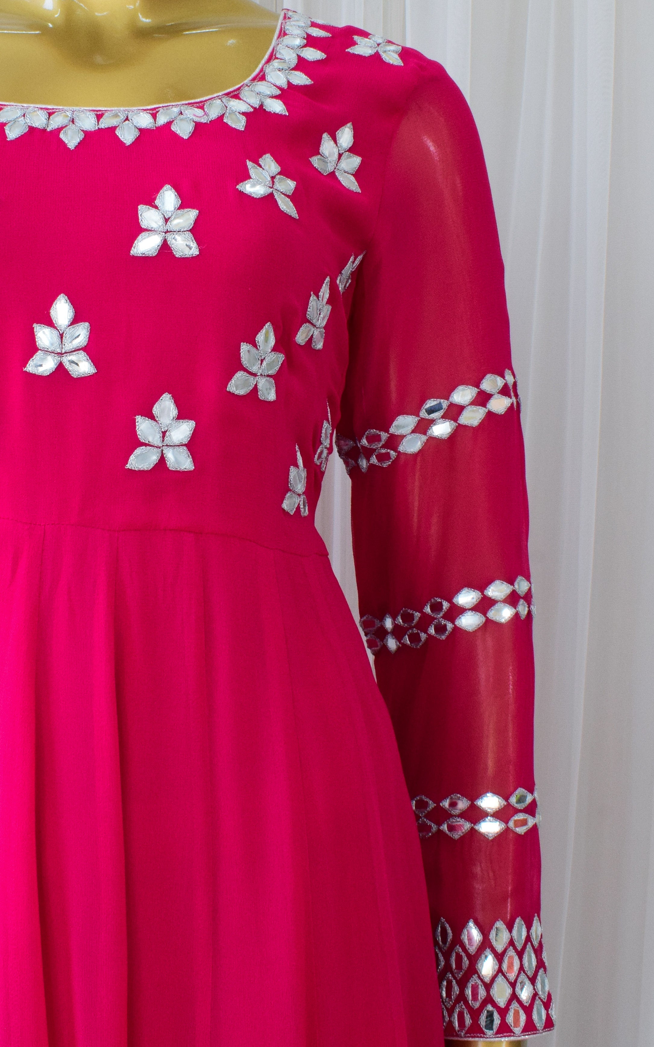 Pink Mirrorwork Anarkali Sharara Set