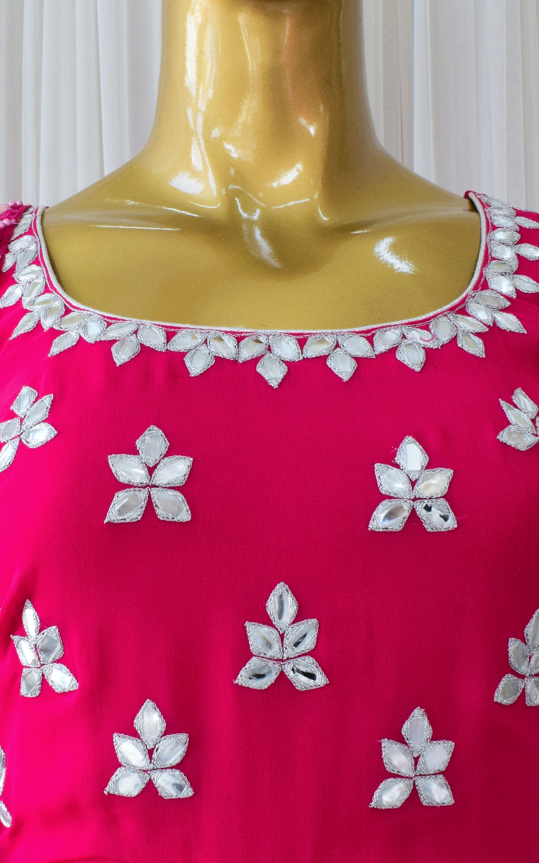 Pink Mirrorwork Anarkali Sharara Set