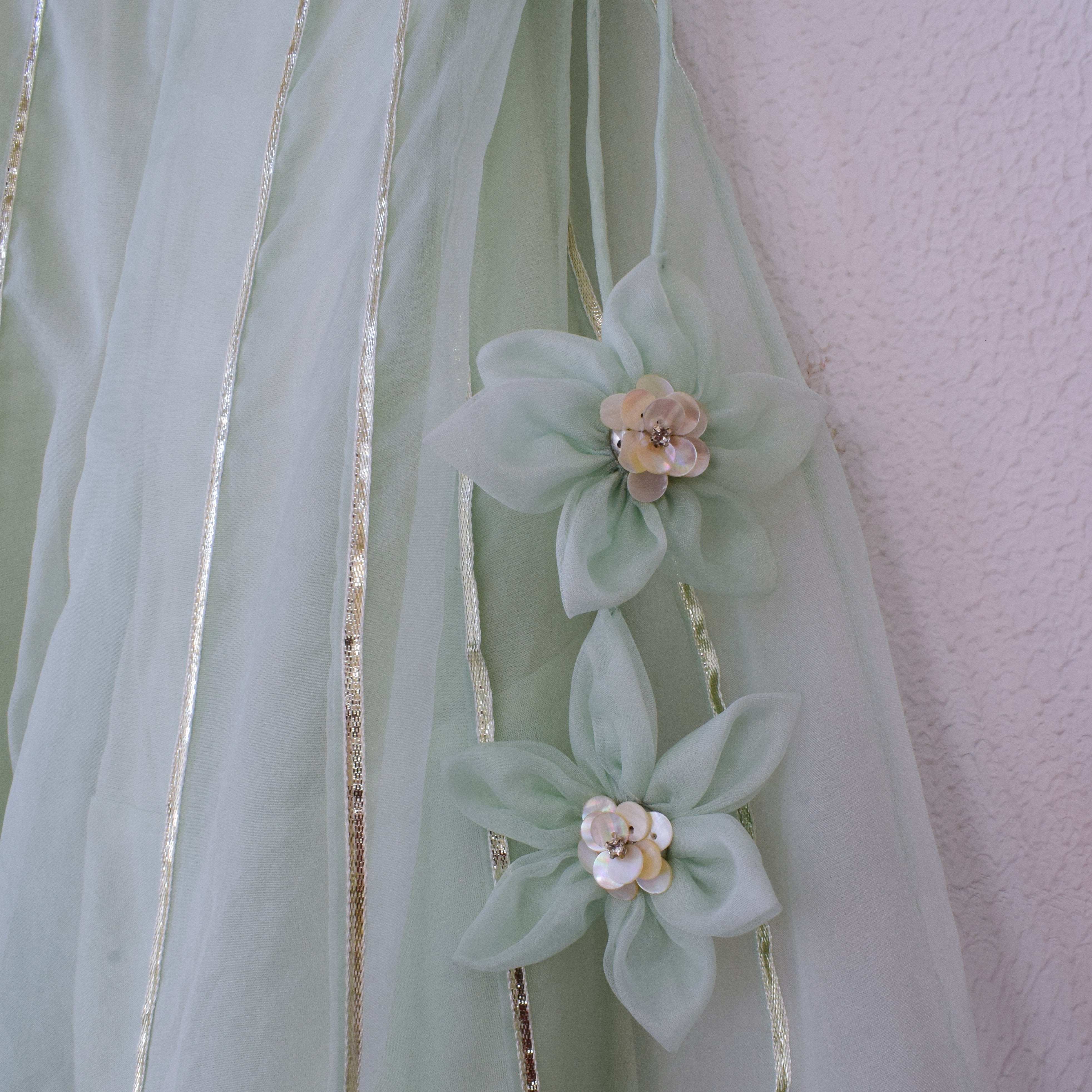Mint Green Ruffle Organza Kids Crop-Top & Sharara