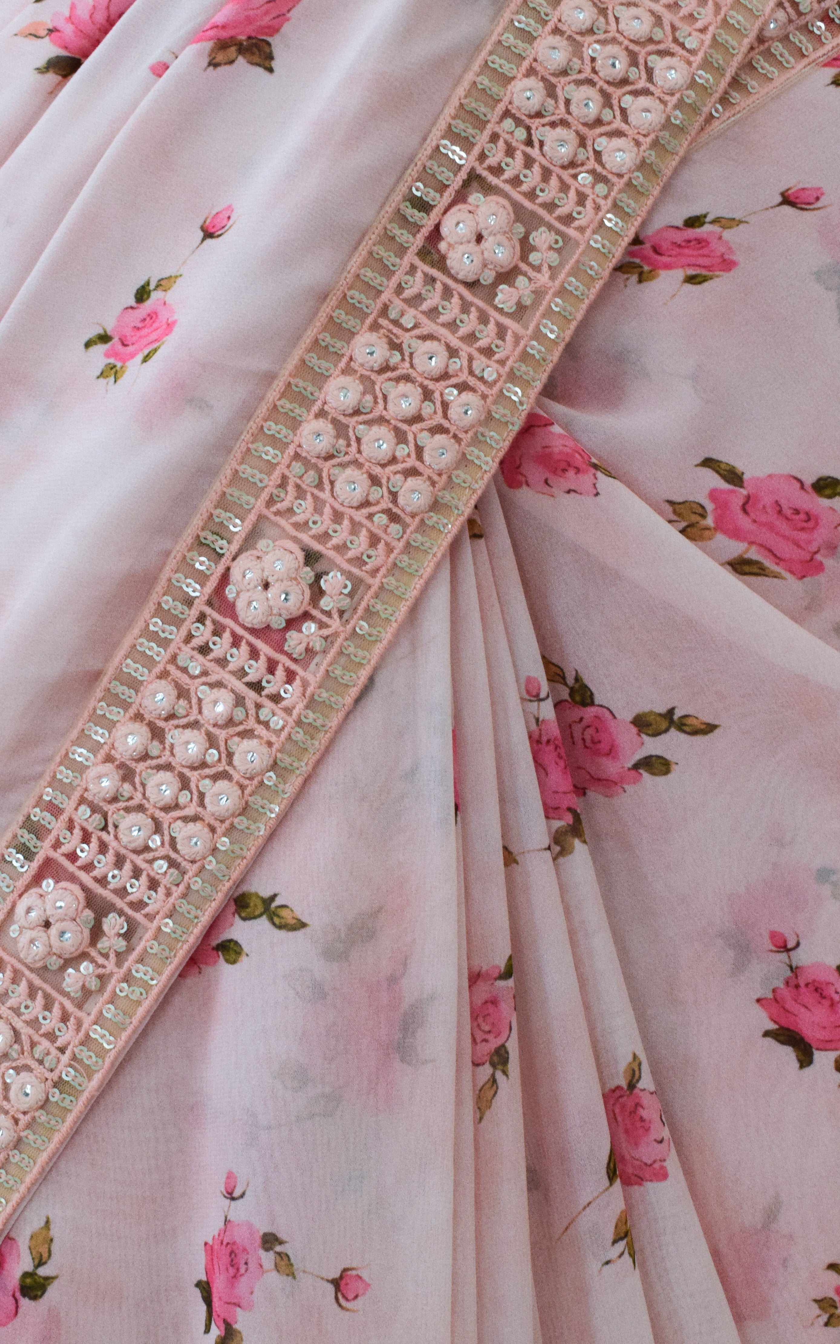 Light Pink Printed Georgette Saree