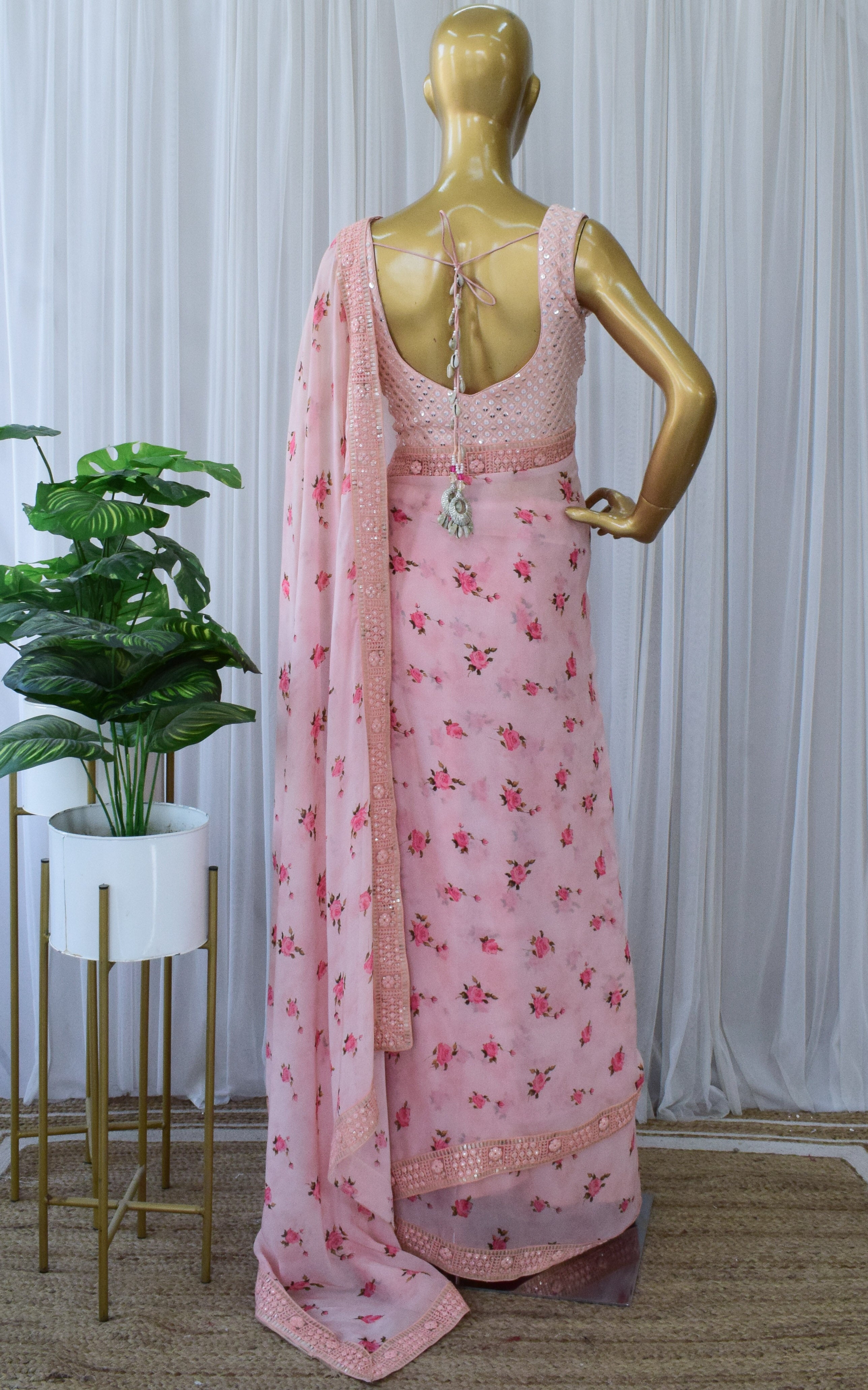 Light Pink Printed Georgette Saree