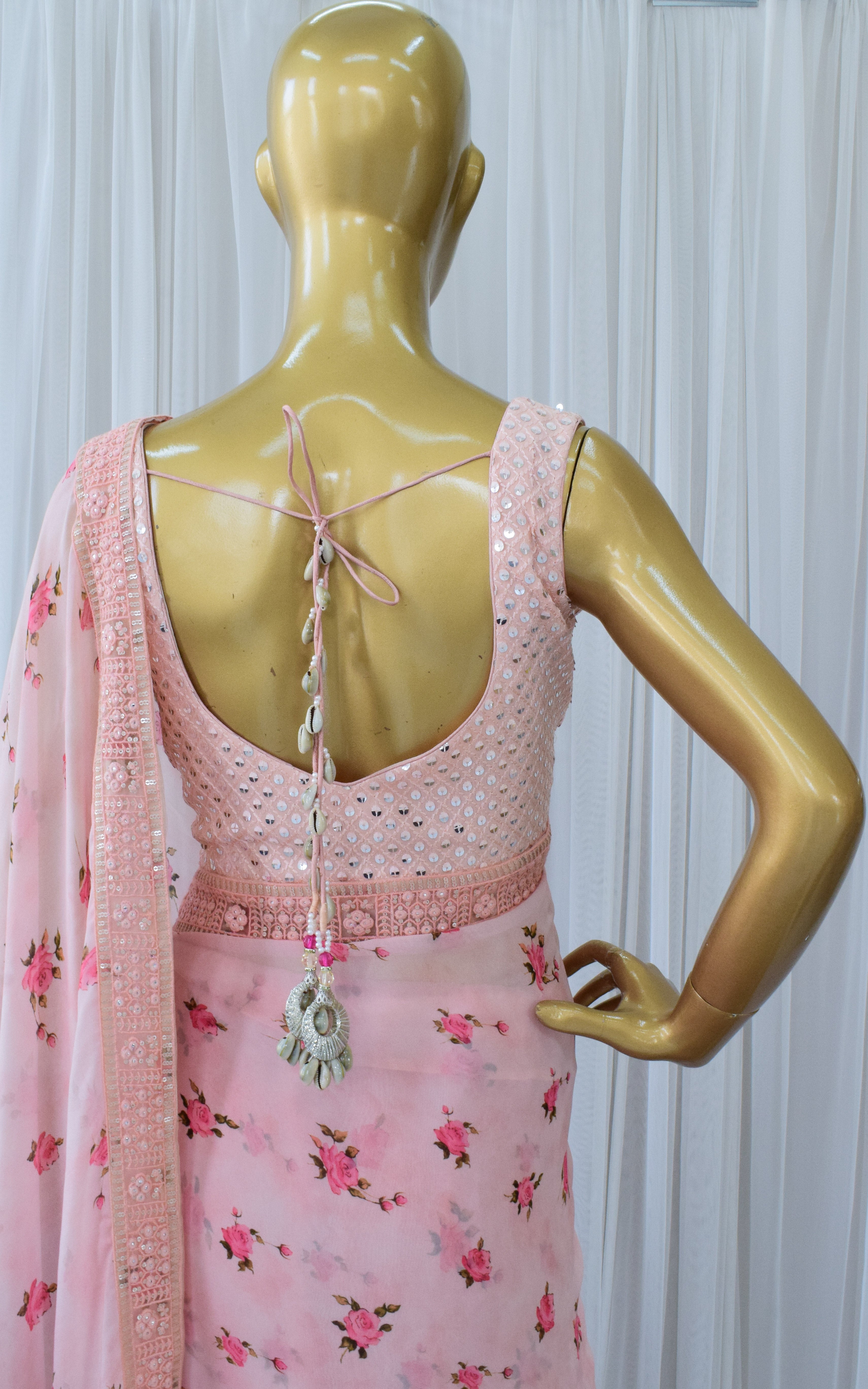 Light Pink Printed Georgette Saree