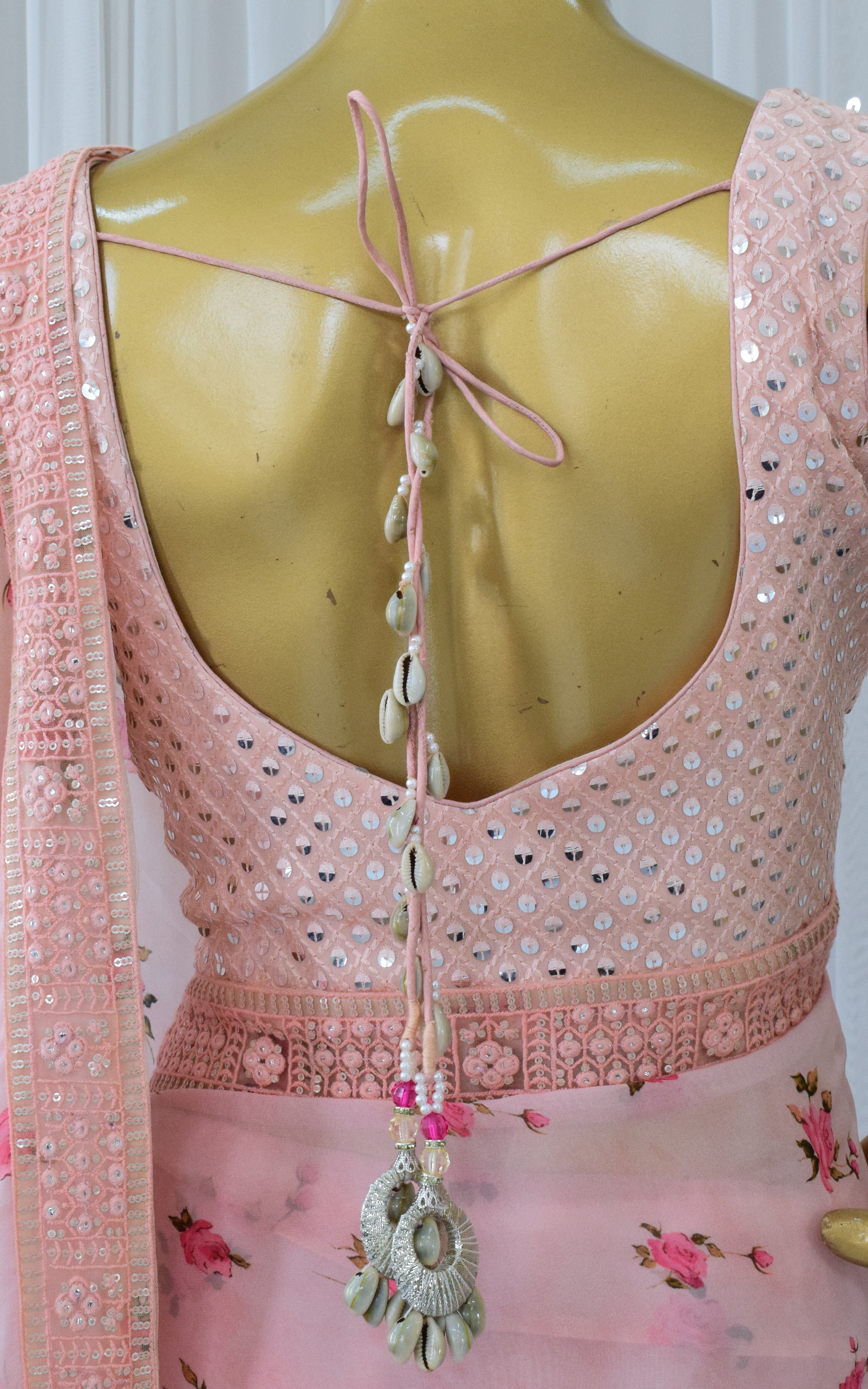 Light Pink Printed Georgette Saree