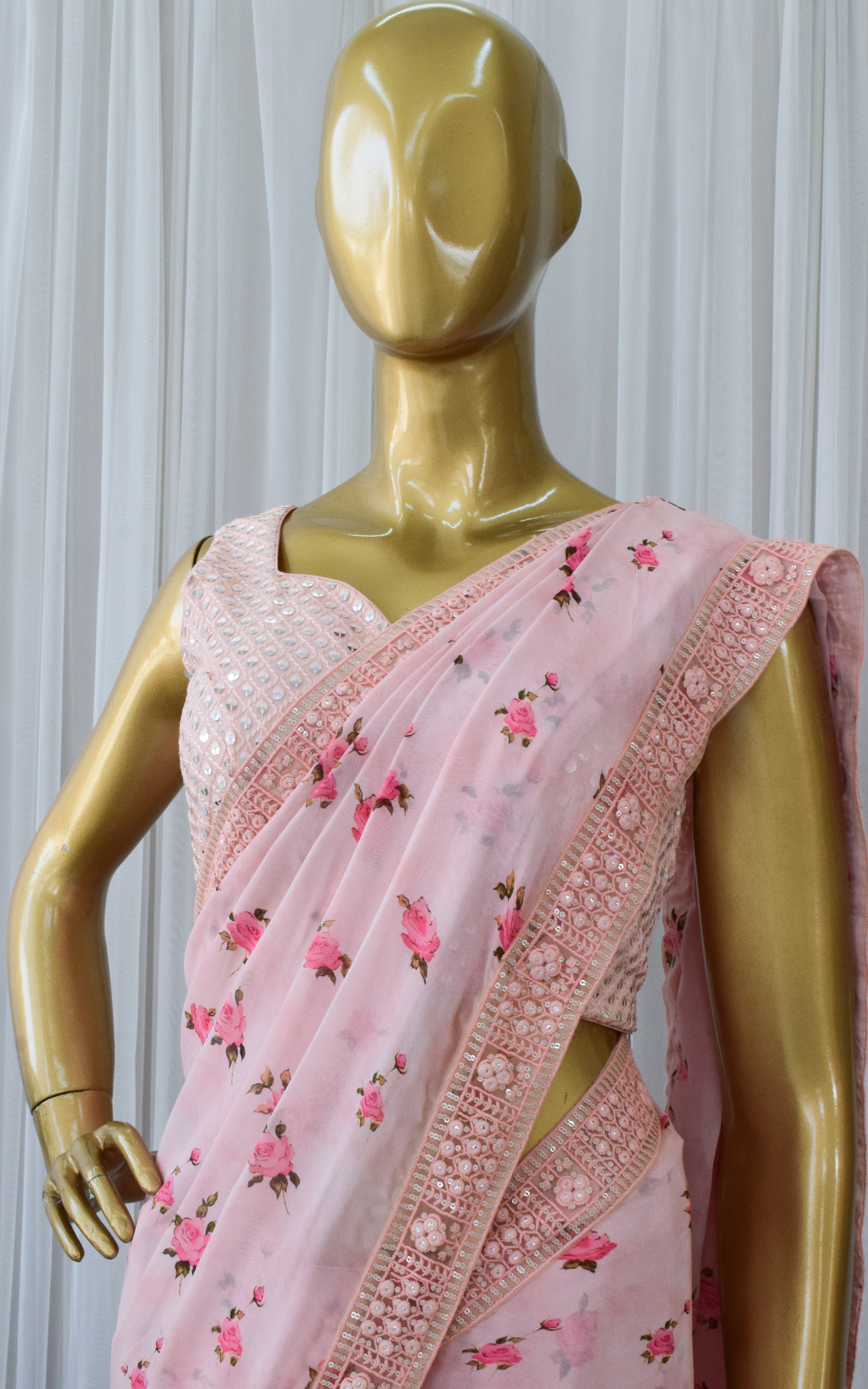 Light Pink Printed Georgette Saree