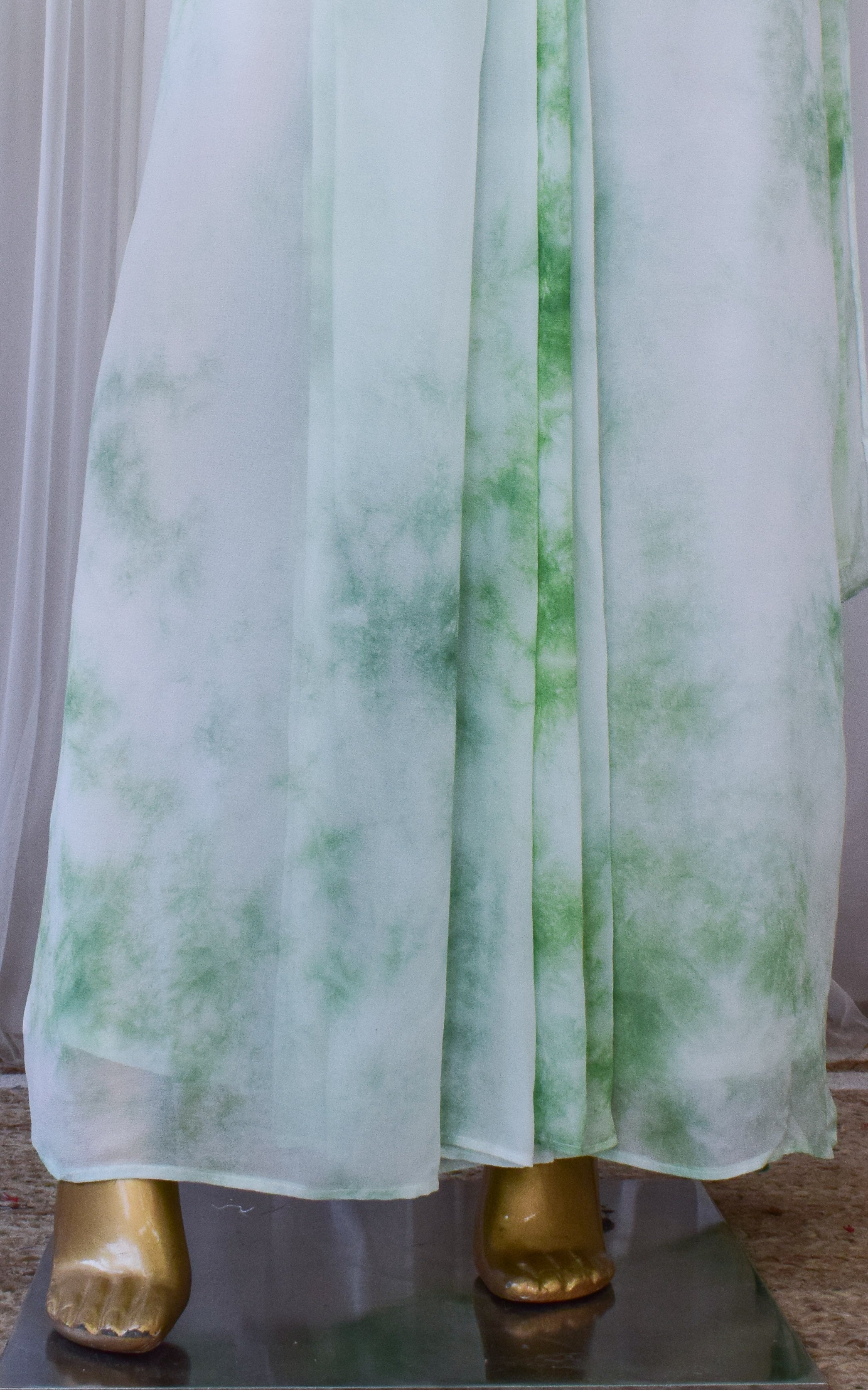 Pastel Green Pre-stitched Shibori Saree
