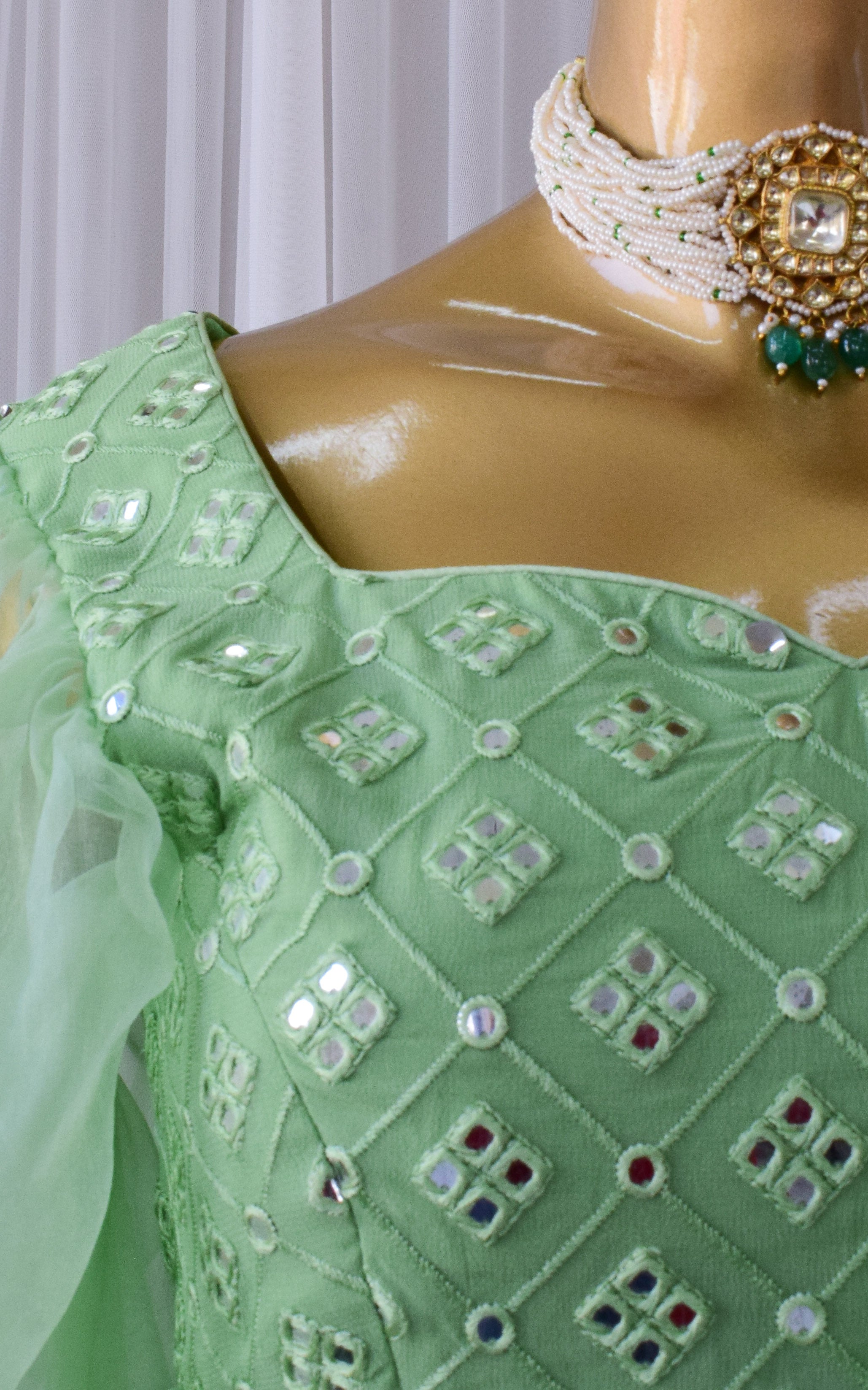 Pastel Green Pre-stitched Shibori Saree