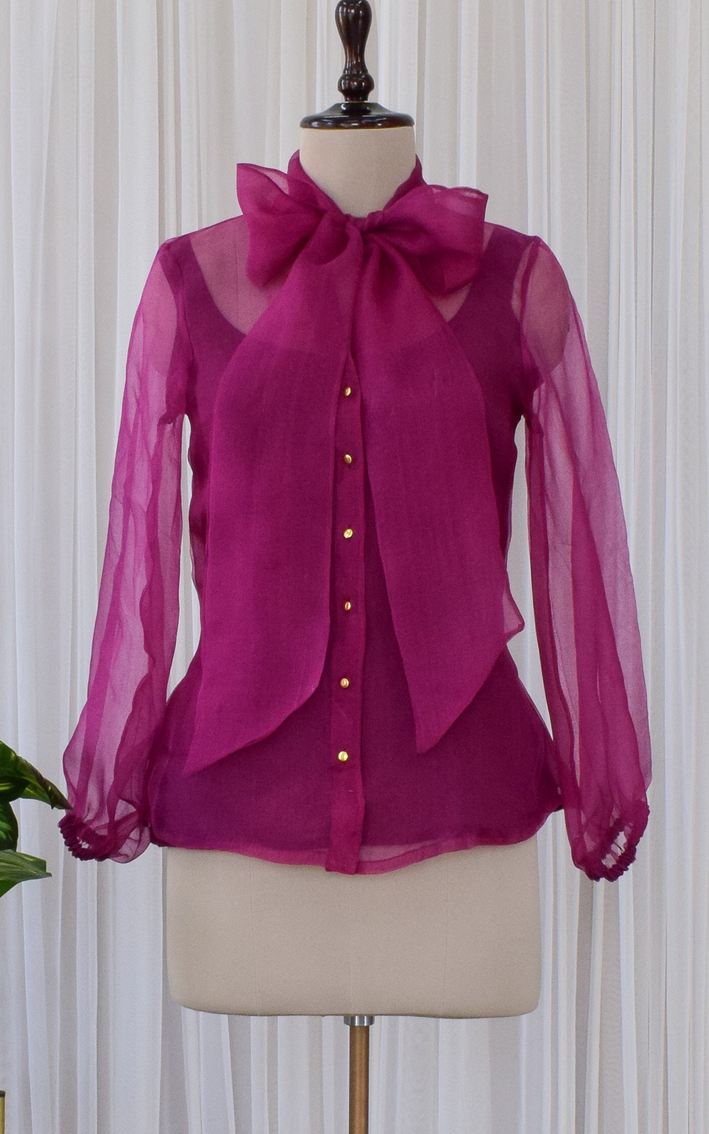 Wine Silk Organza Bow-Tie Top