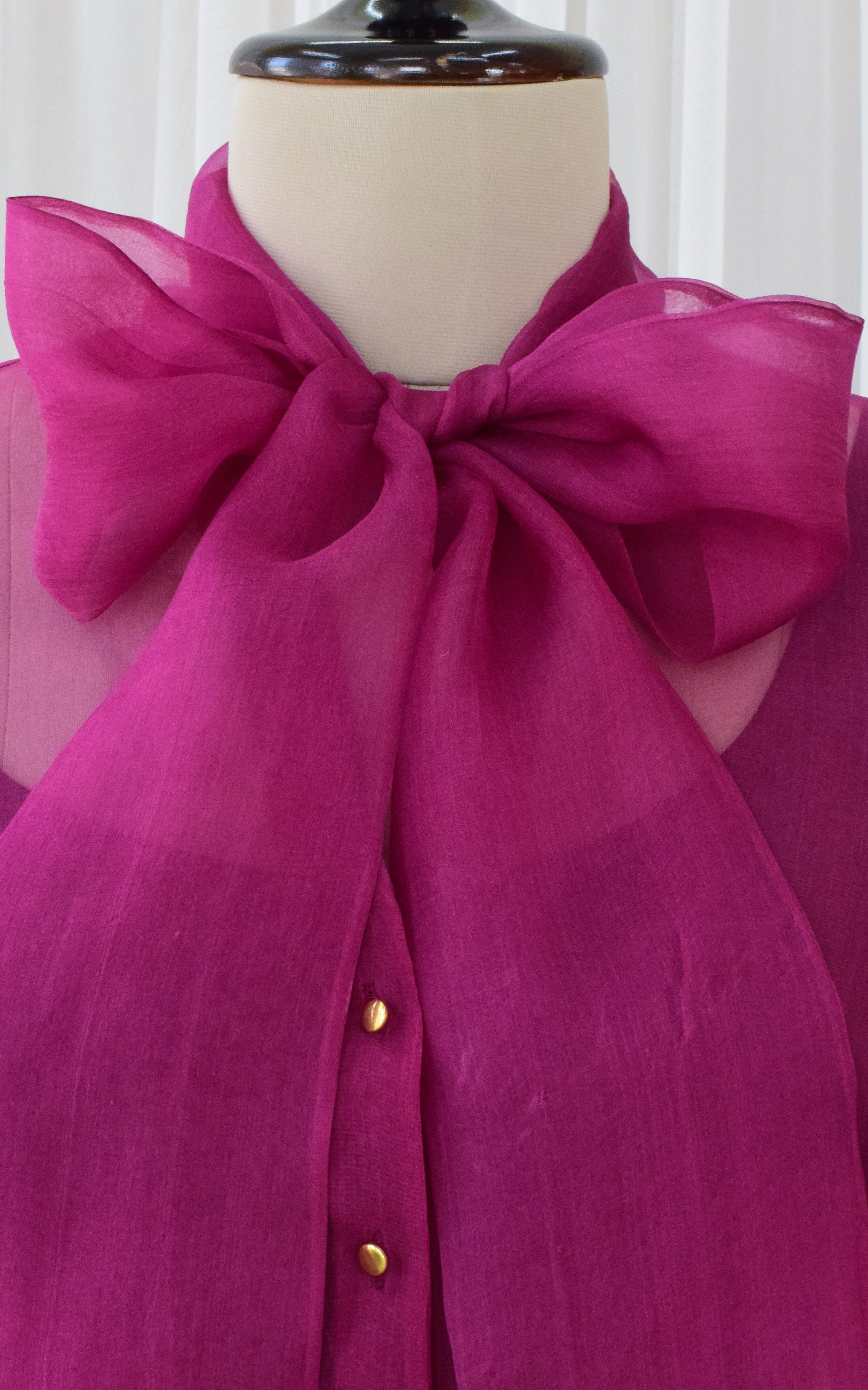 Wine Silk Organza Bow-Tie Top