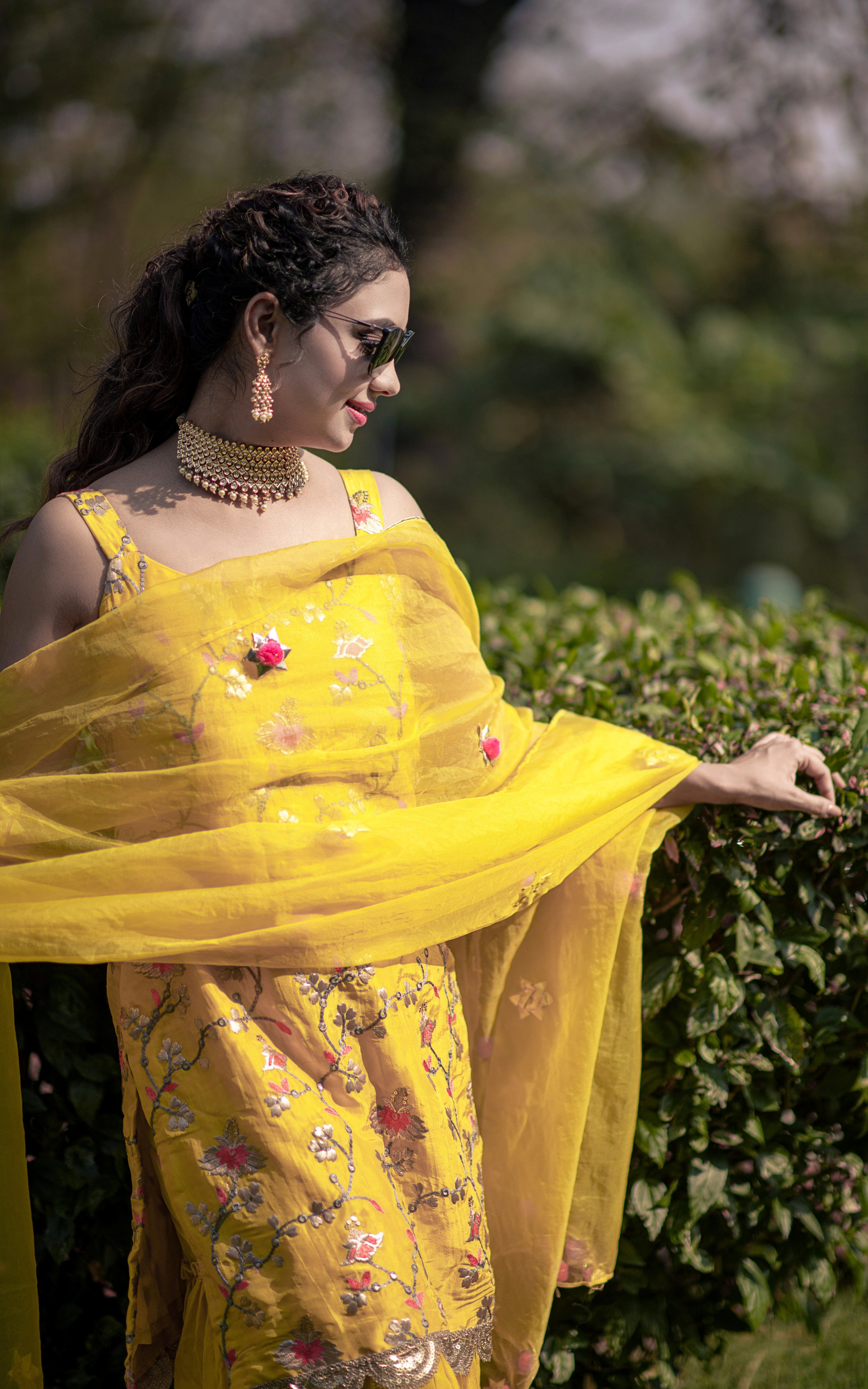 Pooja Banerjee Yellow Embroidered Sharara Set